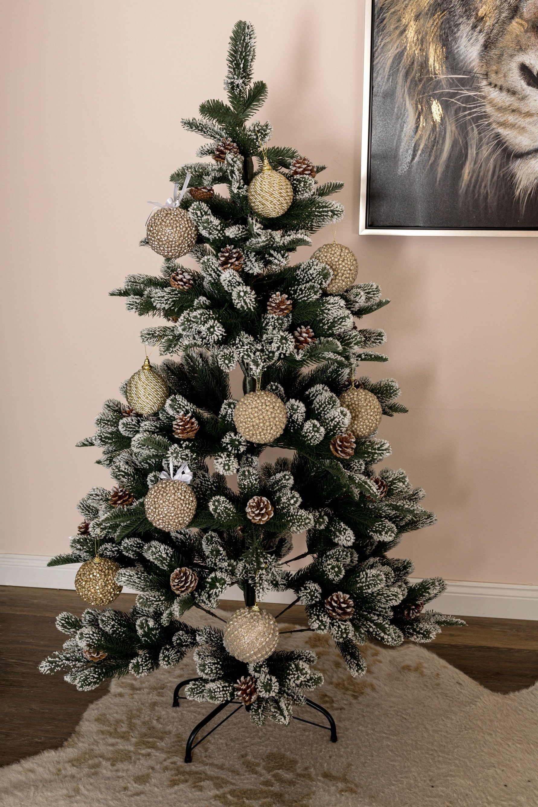 Schnee Tannenzapfen Künstlicher Weihnachtsbaum inkl Weihnachtsbaum, Kunst Christbaum Ständer und und Tannenbaum mit künstlicher Tannenzapfen 150cm, elbmöbel