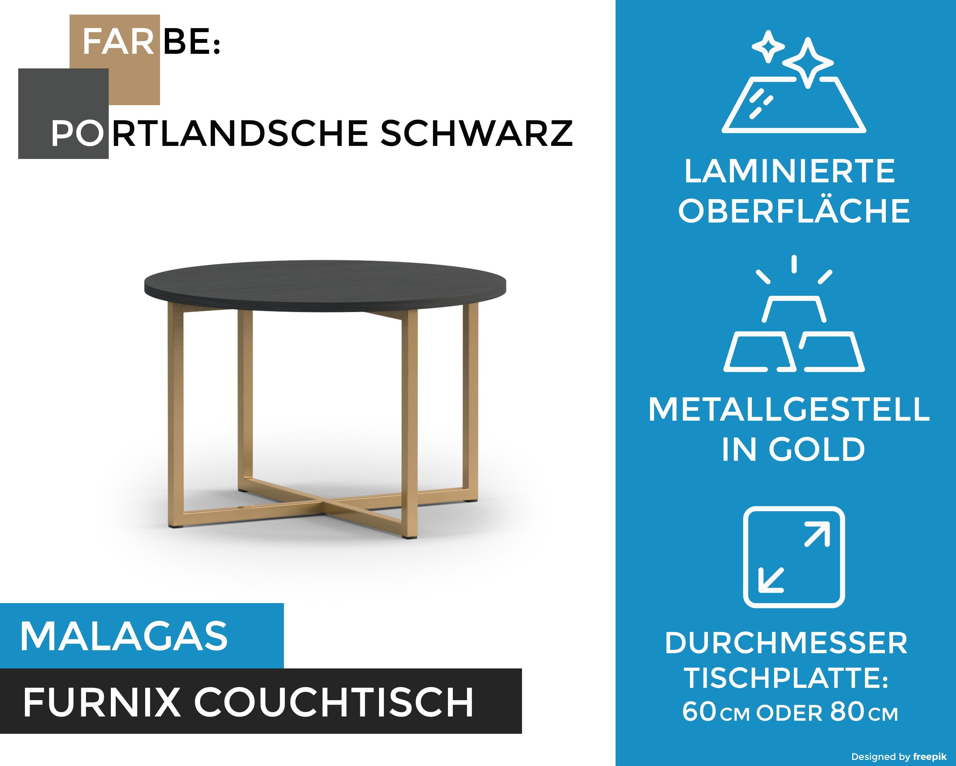 Ø60 cm, Ø80 x Furnix bzw. 80 H39 Kaffeetisch MALAGAS cm, cm Schwarz x rund Couchtisch Nachtblau bzw. Portlandsche Ø60 bzw, H43 Sofatisch