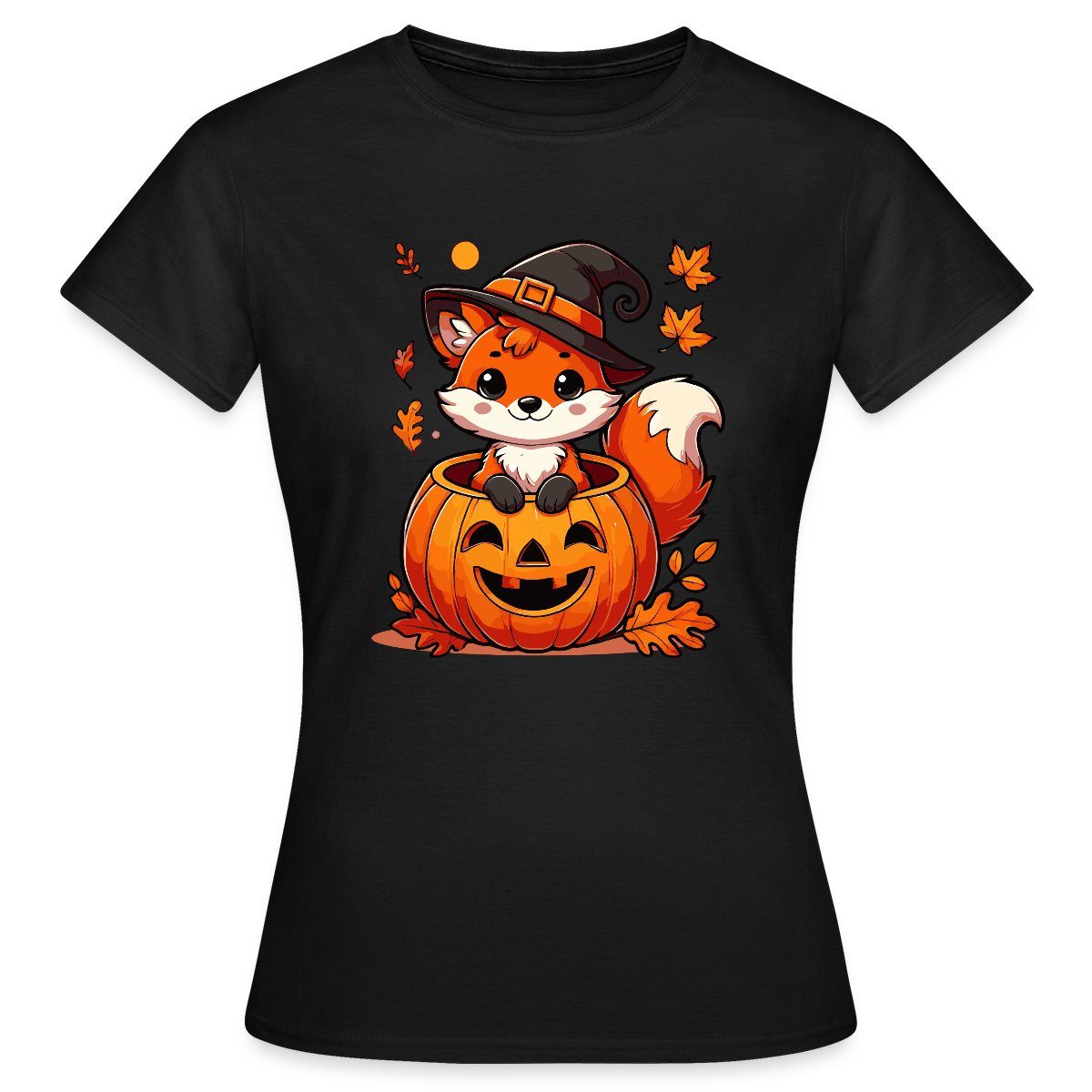Spreadshirt T-Shirt Süßer Halloween Fuchs Im Kürbis Mit Hexenhut Frauen T-S günstig online kaufen