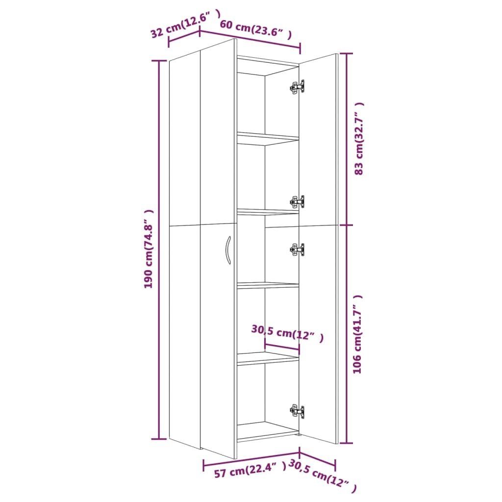 Aktenschrank und Grau möbelando Sonoma cm) Türen 5 mit 298547 2 Fächern 32x60x190 (LxBxH: in