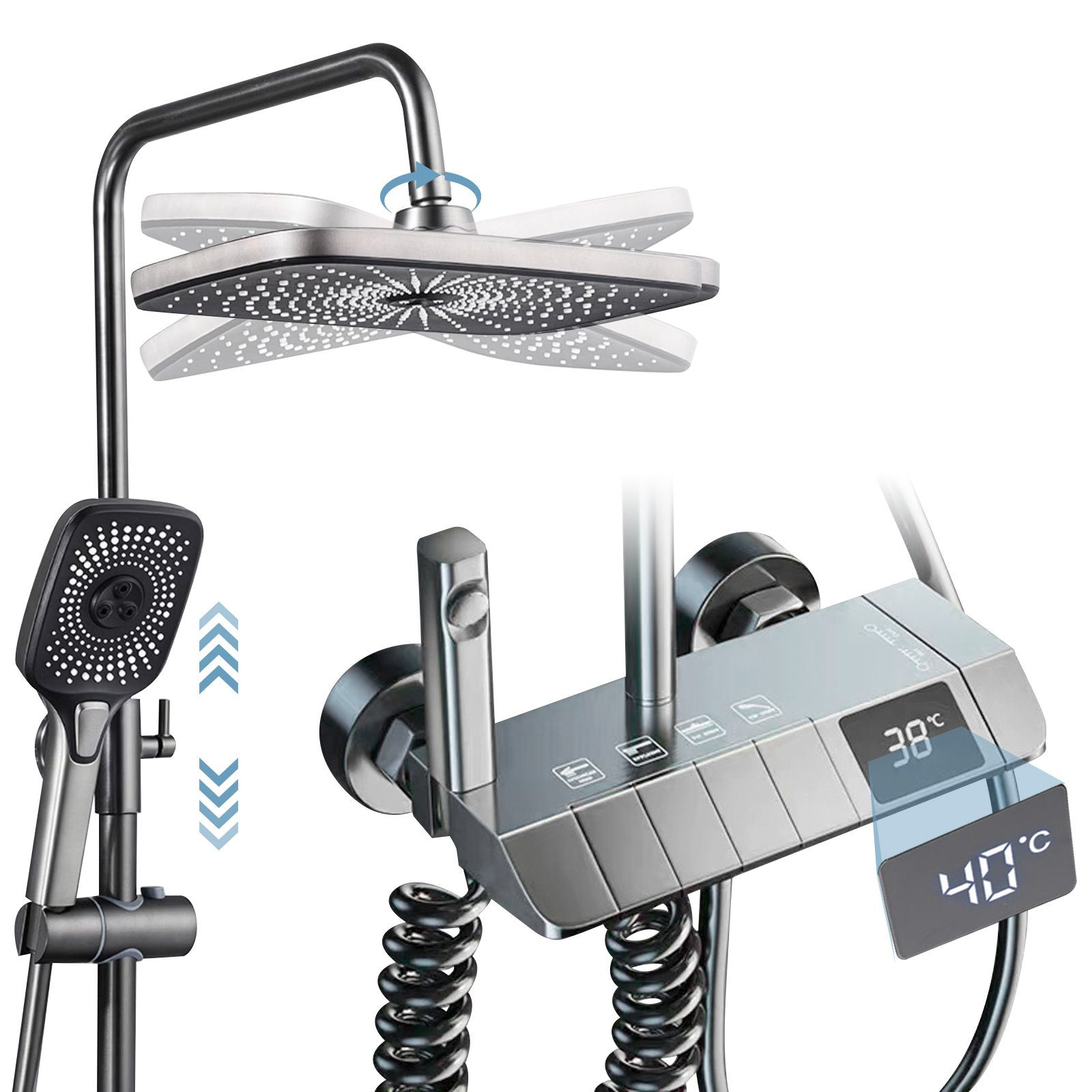 Duschsystem Duschsystem mit Thermostat,, Duschset mit Digitalanzeige