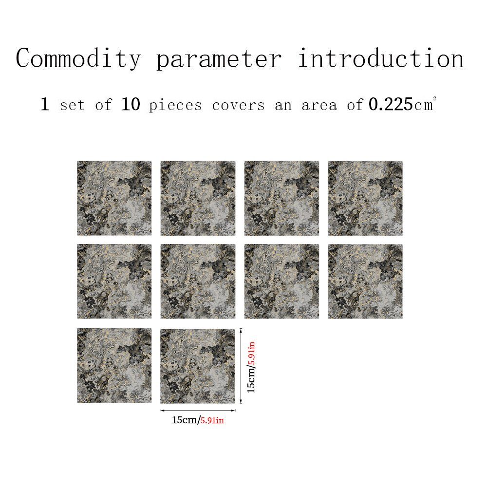 COOL-i ® Fliesenaufkleber Klebefliesen 10 Stück -15cm x 15cm, 3D Fliesenaufkleber (Marmor Optik), PVC Wasserfest,Selbstklebend,Hitzebeständig,Starke Klebefähigkeit