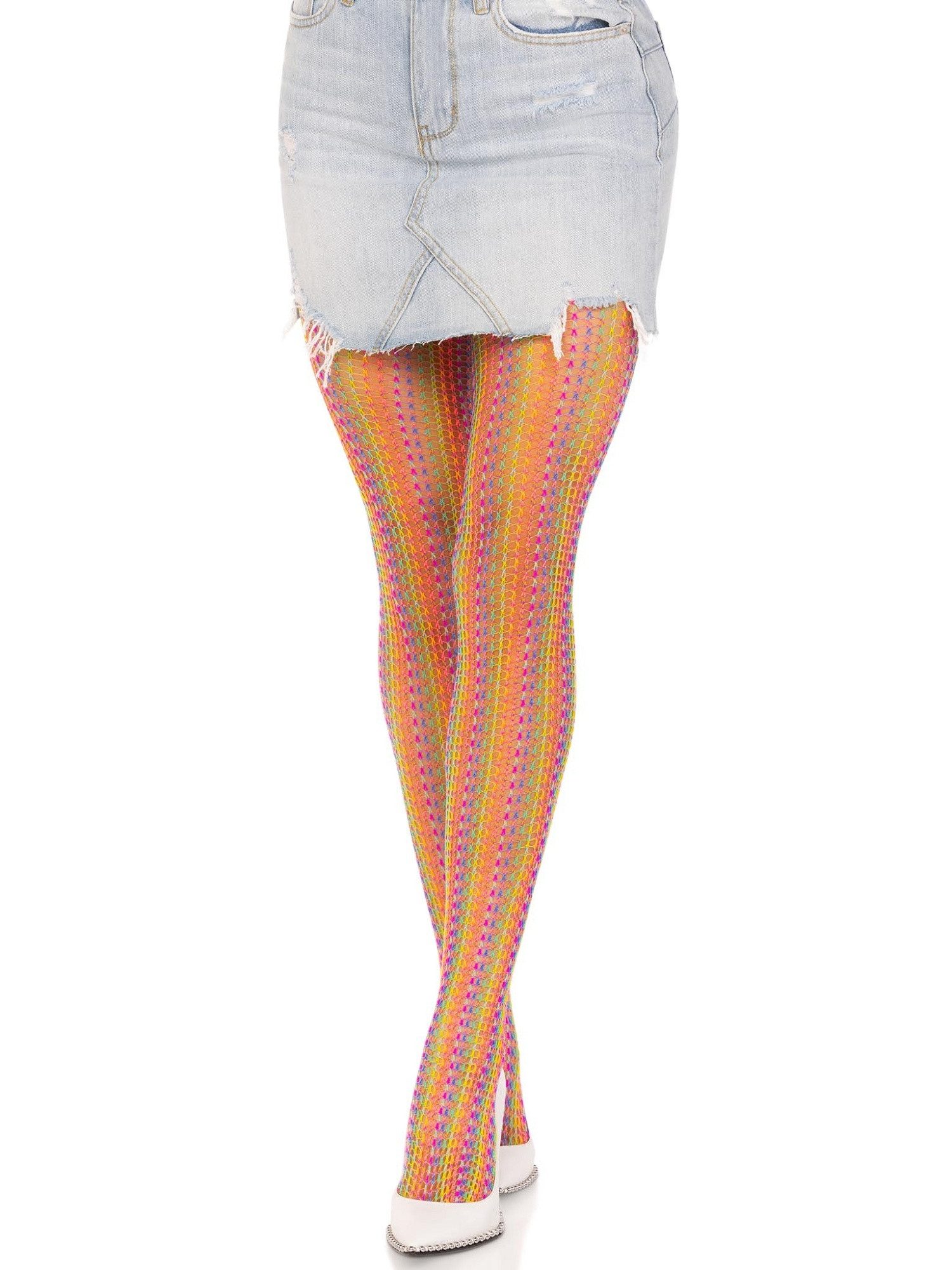 Leg Avenue Netzstrumpfhose Netz-Strumpfhose aus gehäkeltem Stoff - Regenbogenfarben (1 St) transparent