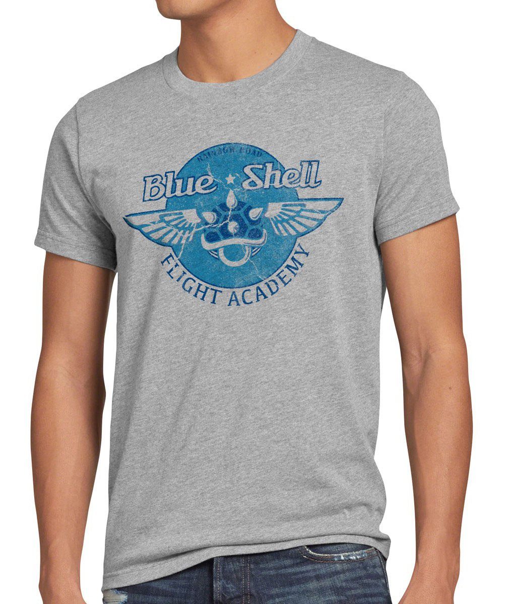 style3 Print-Shirt Herren T-Shirt Blue Shell luigi academy panzer kart mario wii switch rennen auto grau meliert