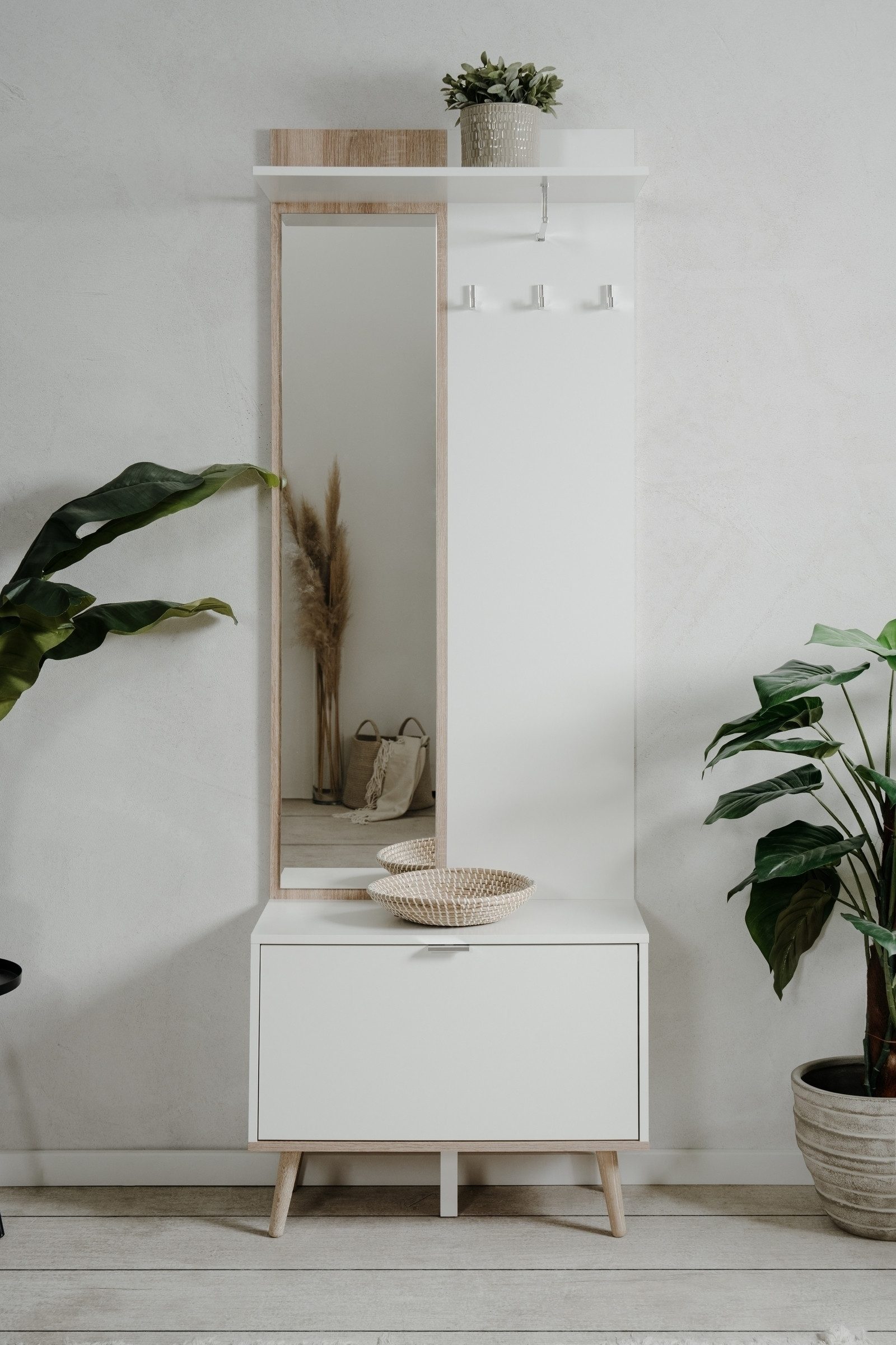 freiraum Kompaktgarderobe Göteborg in weiß / Dekor Sonoma Eiche - 68x195x32cm (BxHxT)