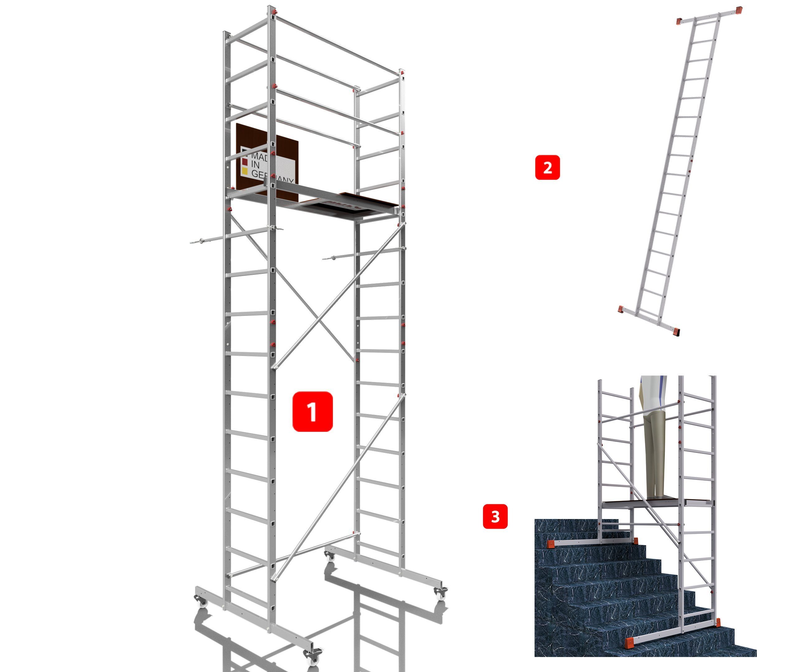 ALTEC Aluminium Fahrgerüst AluCombine® 3.0, Alu Fahrgerüst mit 4 Laufrollen & Wandanker, maximale Arbeitshöhe 7 Meter