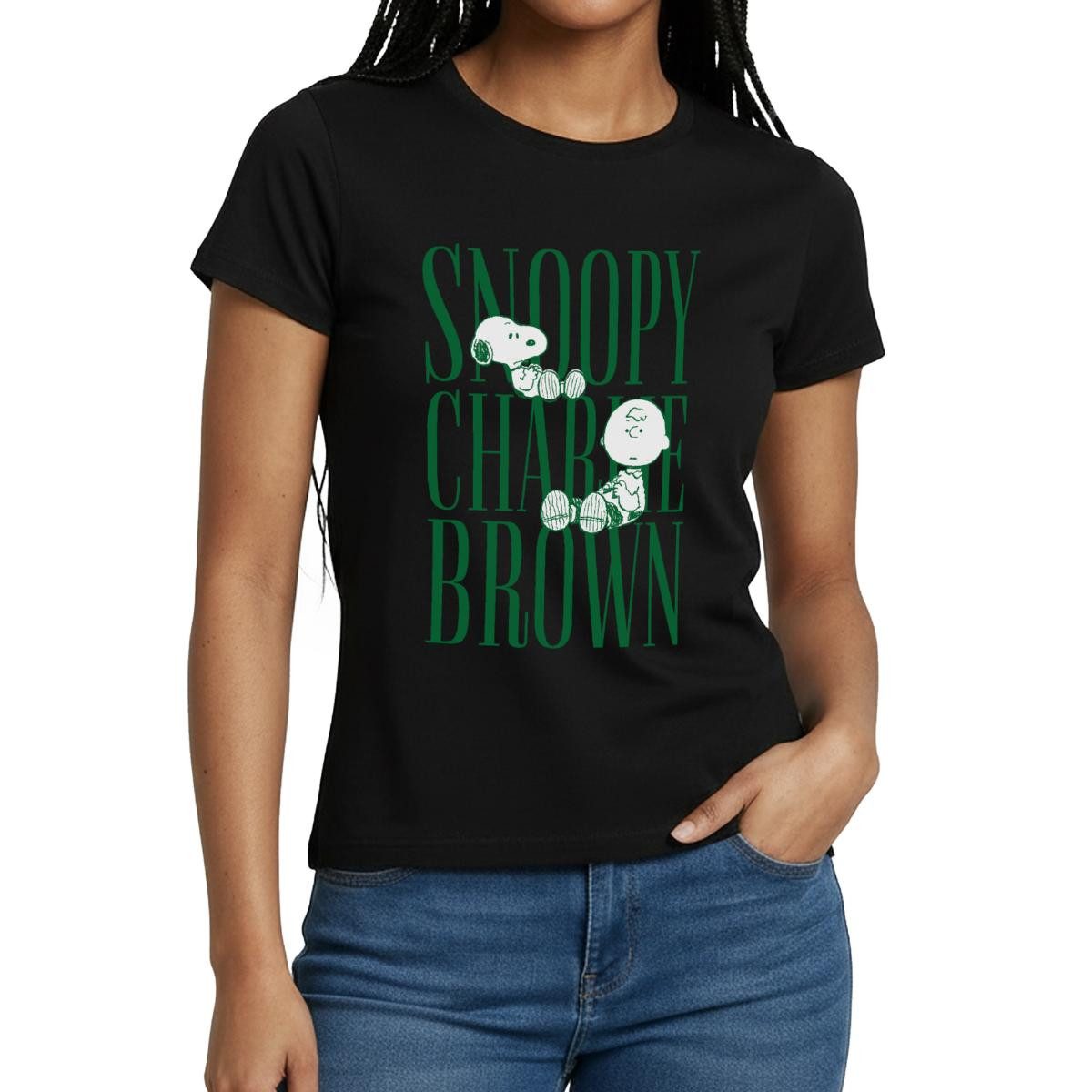 Spreadshirt T-Shirt Peanuts Snoopy Und Charlie Brown Lettering Frauen T-Shirt (1-tlg) Slim Fit, fällt klein aus