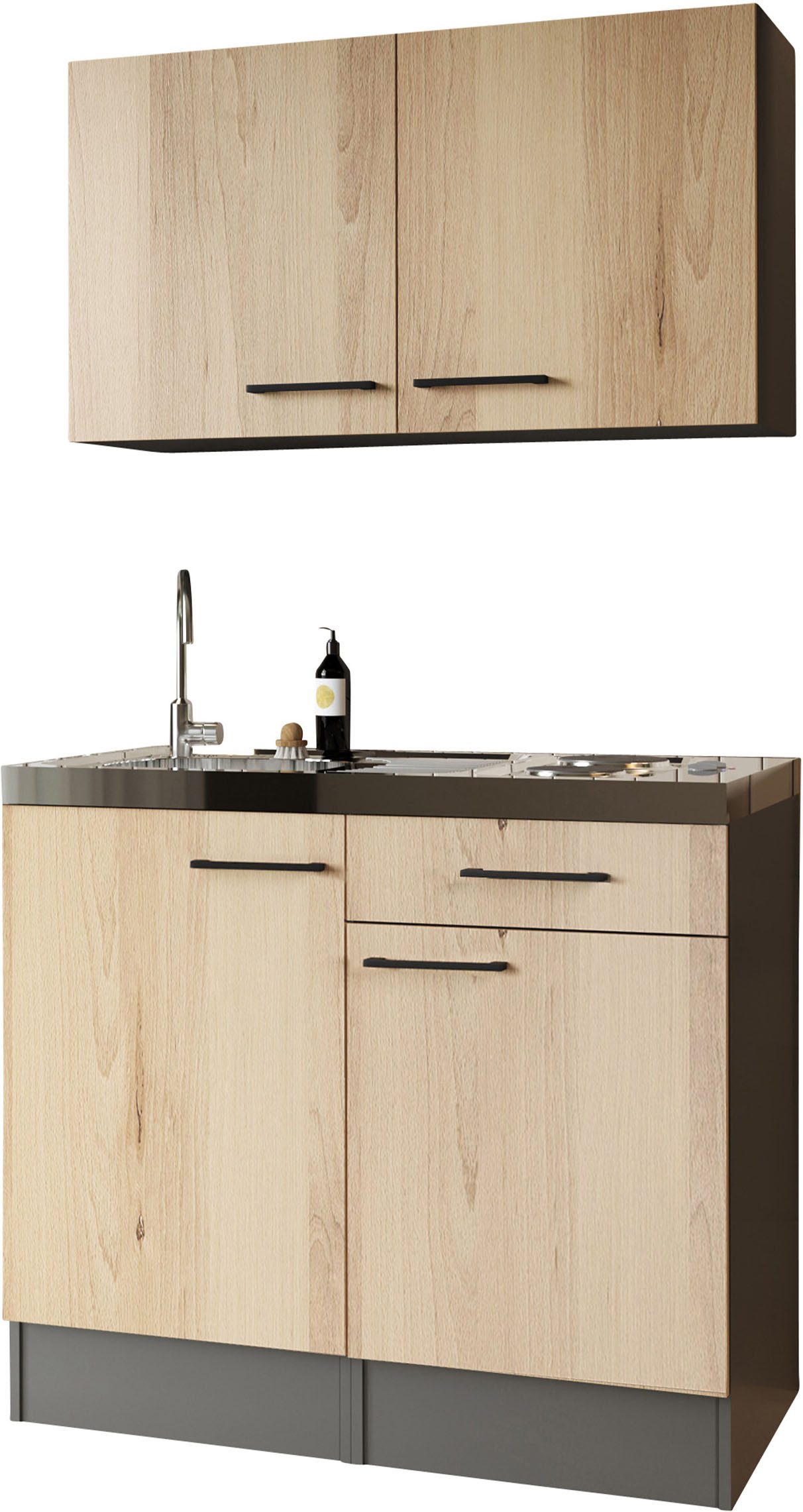 RESPEKTA Pantryküche Oliver, zerlegt, mit Oberschränken, Massekochfeld und Soft-Close, 100 cm