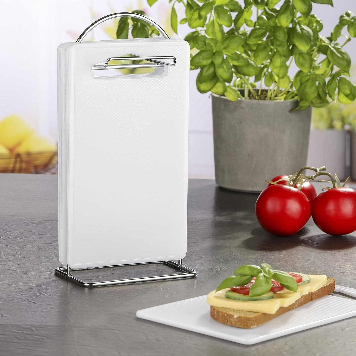 mucHome Schneidebrett 7-teiliges Frühstücks-Set 6 Schneidebretter mit verchromten Ständer, (7-St)