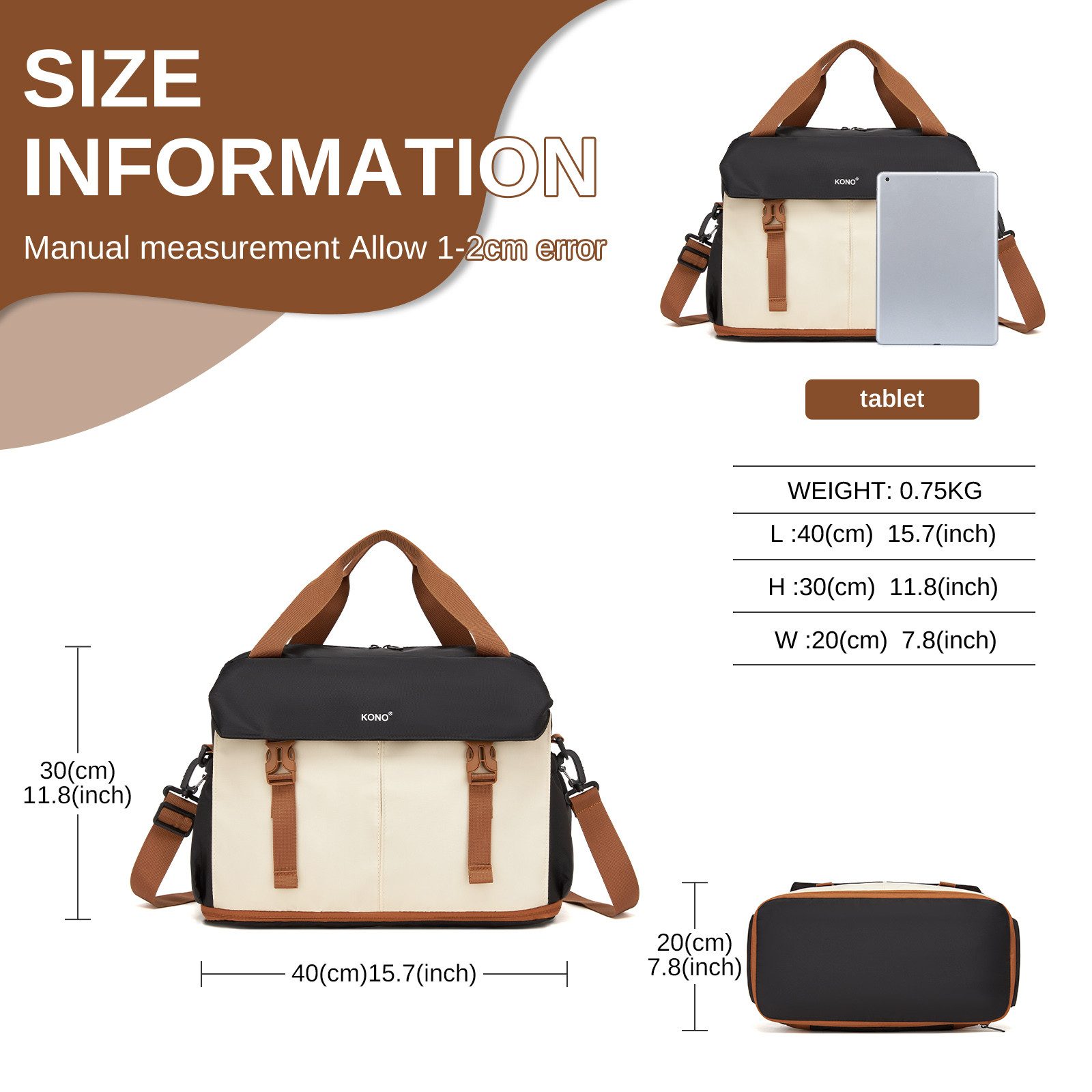KONO Reisetasche Handgepäck 40×30×20cm mit Schuhfach & Nassfach, erweiterbar auf H42cm