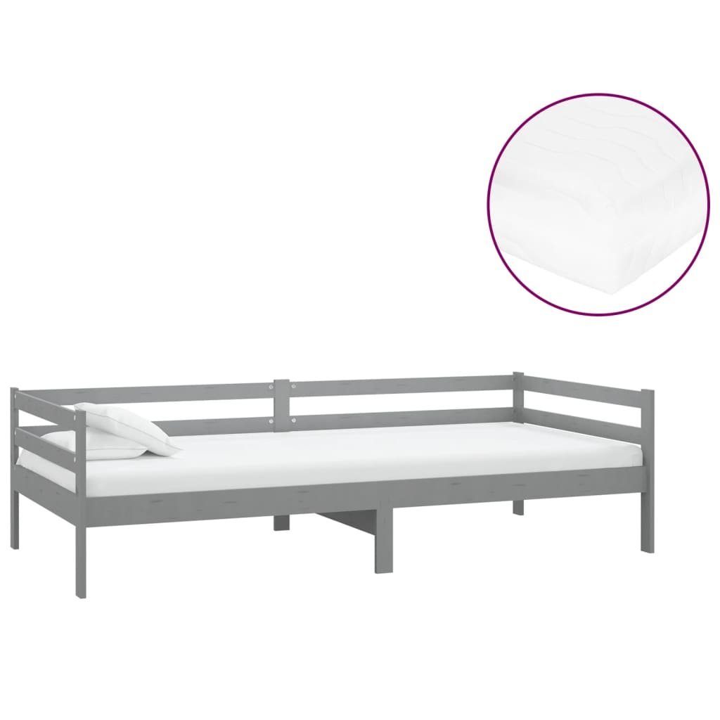 vidaXL Bett Tagesbett mit Matratze 90x200 cm Grau Kiefer Massivholz