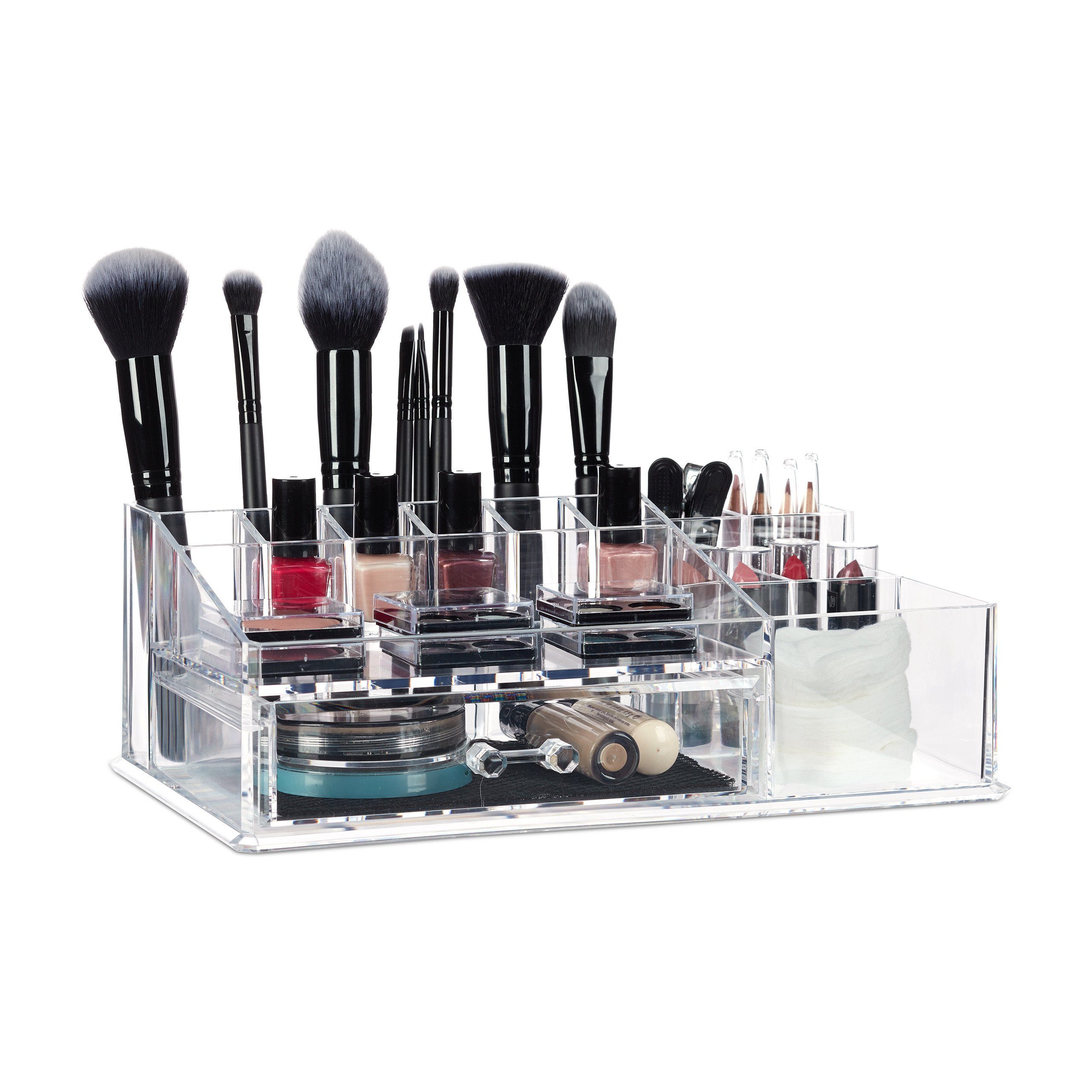relaxdays Make-Up Organizer 16 Fächer, 1-tlg., transparent