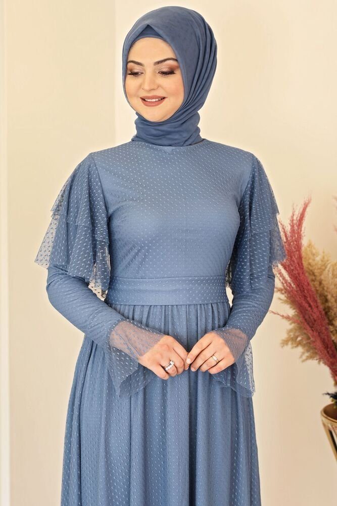 Modavitrini Tüllkleid Abendkleid Maxikleid aus gepunktetem Tüll langarm festlich elegant
