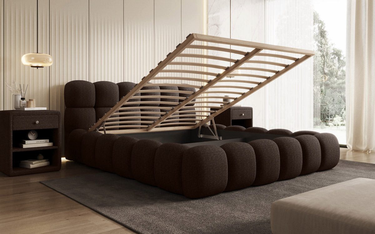 Luxusbetten24 Polsterbett Designer Polsterbett Boston Bouclé, mit Stauraum