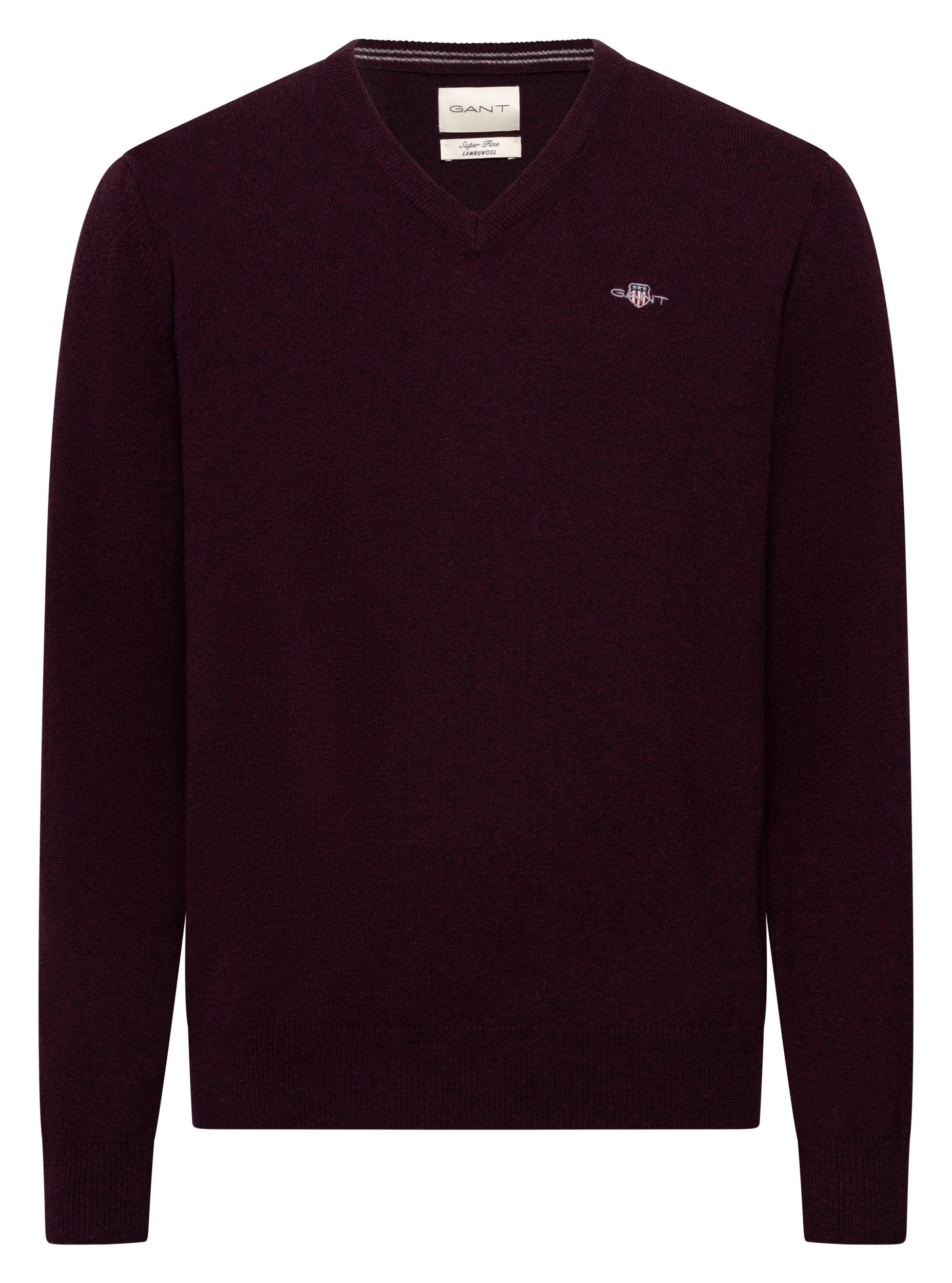 Gant V-Ausschnitt-Pullover SUPERFINE LAMBSWOOL V-NECK regular fit aus reiner Wolle, gerippte Abschlüsse