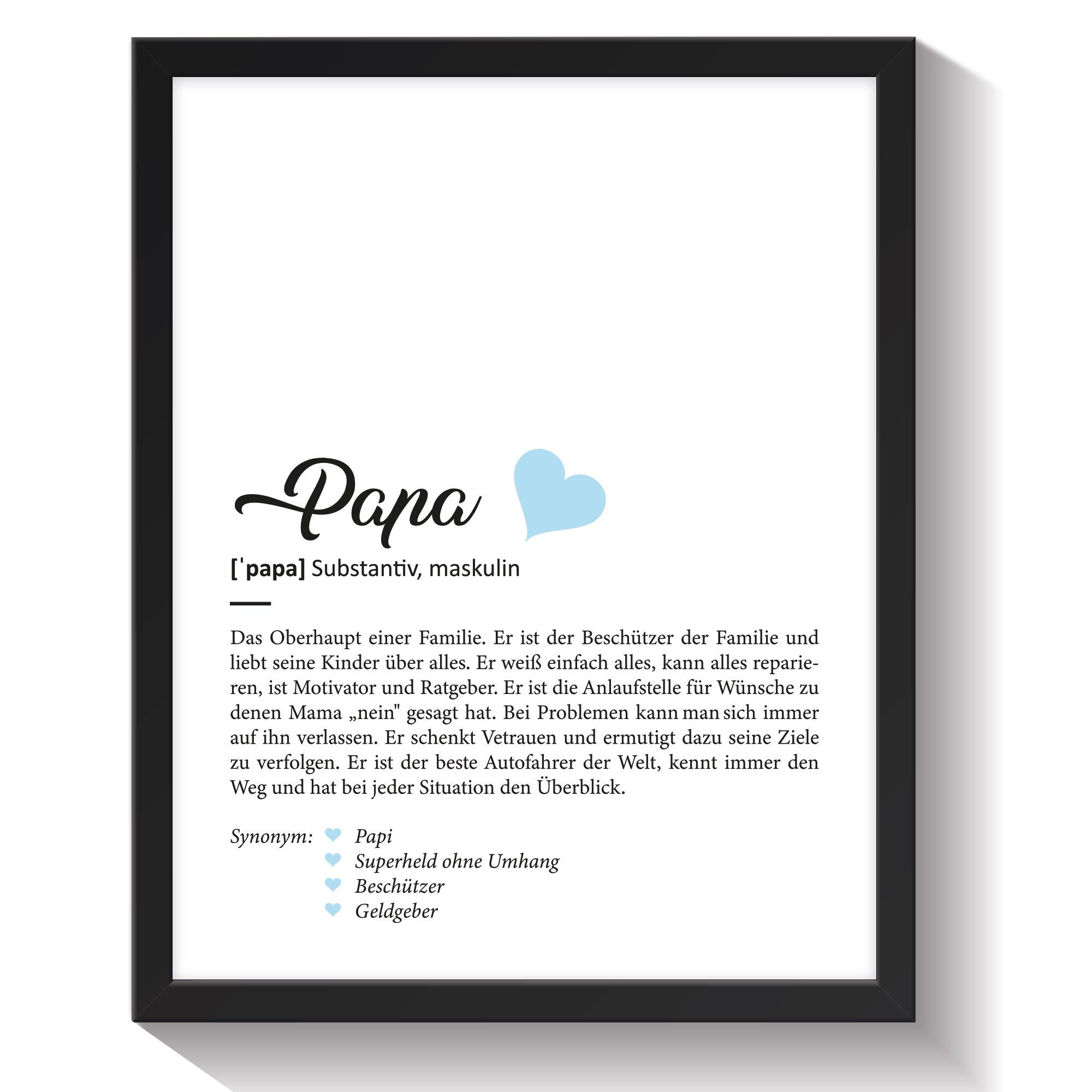 GRAVURZEILE Poster Definition Poster, Kunstdrucke auf DIN A4 Foto-Papier, Papa Geschenk, Liebevolle Worterklärung im Duden-Format - Mit Rahmen