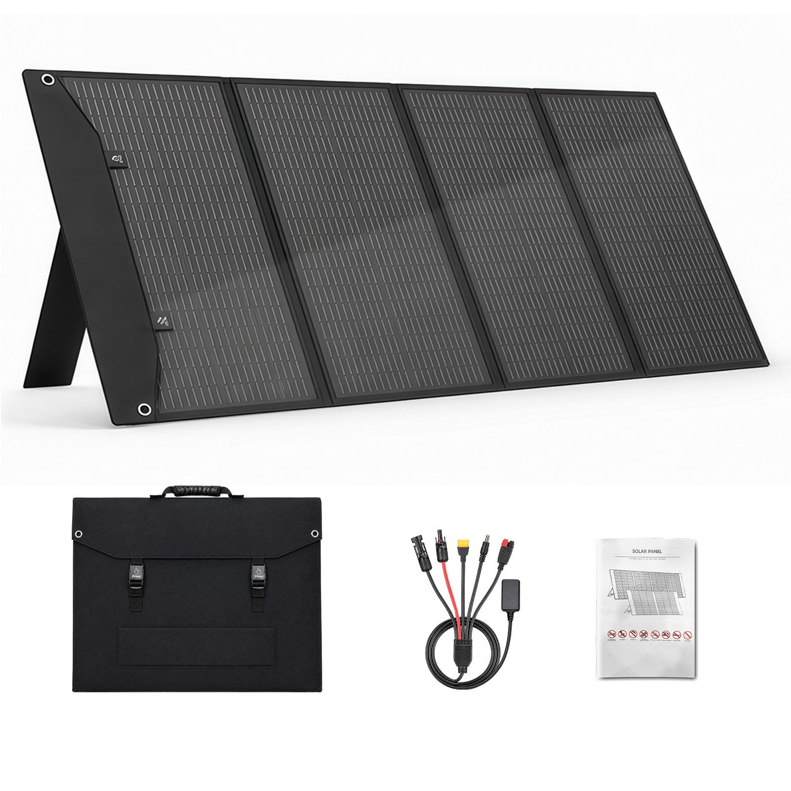GLIESE Solarmodul 200W 18V Faltbar Solarpanel Tragbare Solaranlage, Monokristallin, (Set, 4-fach Faltbares Solarpanel Solarmodul, 4-in-1 Ladekabel), Kompatibel mit 12V/24V Kraftwerken, Kühlboxen, Laptops,kleines Faltmaß