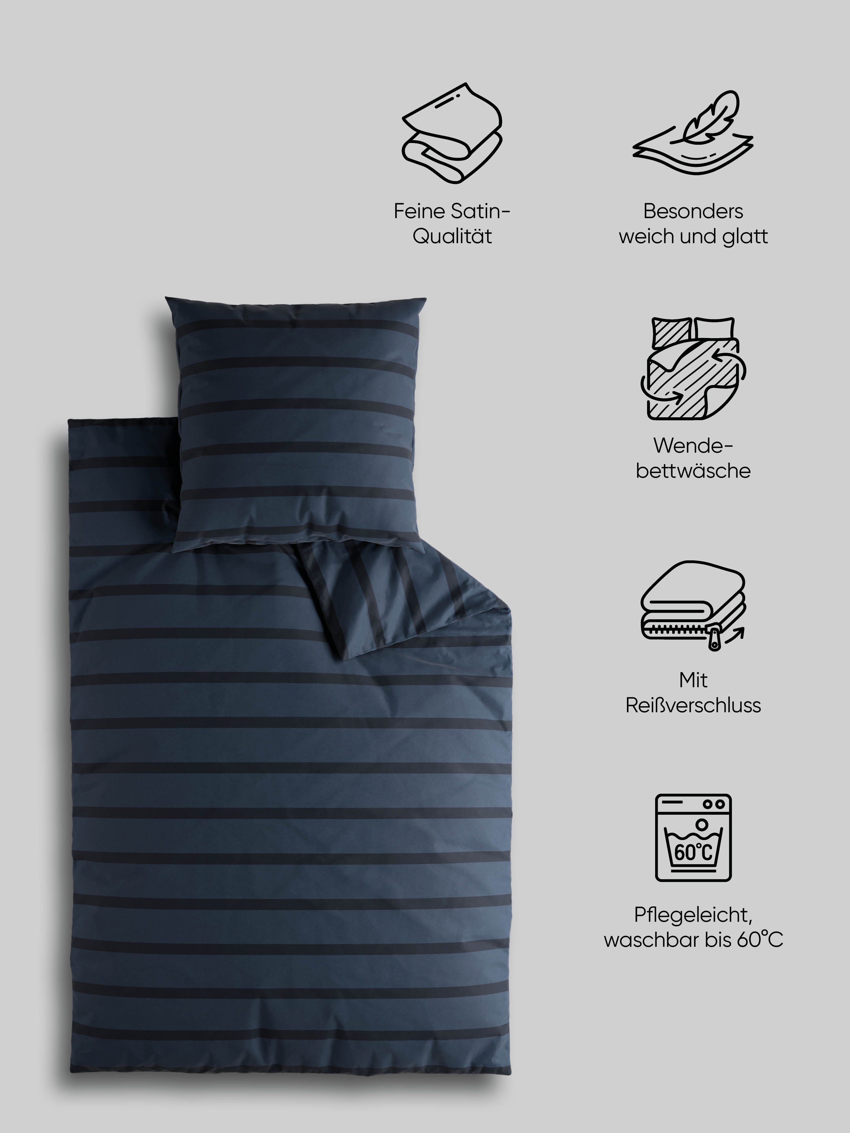 Elbsand Home Bettwäsche, 100% Baumwolle, Satin, 2 teilig