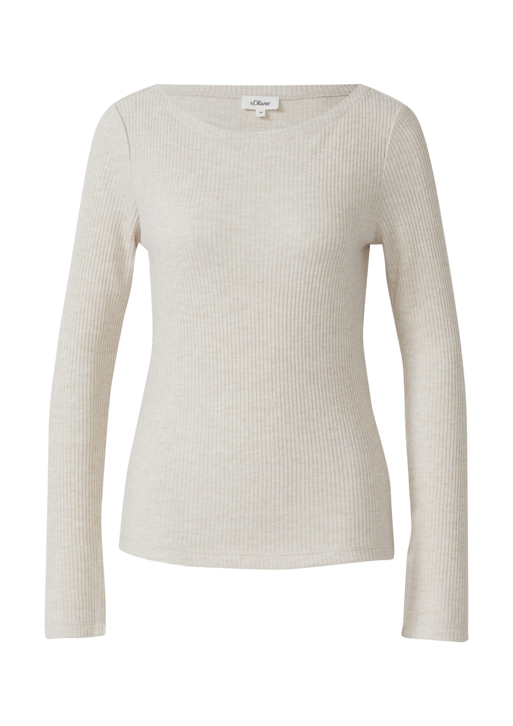 s.Oliver Langarmshirt T-Shirt Geripptes Langarmshirt mit Knopf-Detail am Ar günstig online kaufen