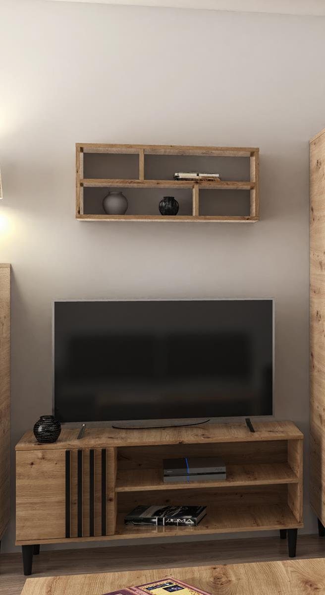 L8 eintürig Loft in Stil TV-Schrank Holzbeine, Beautysofa mit Lamellen, RTV