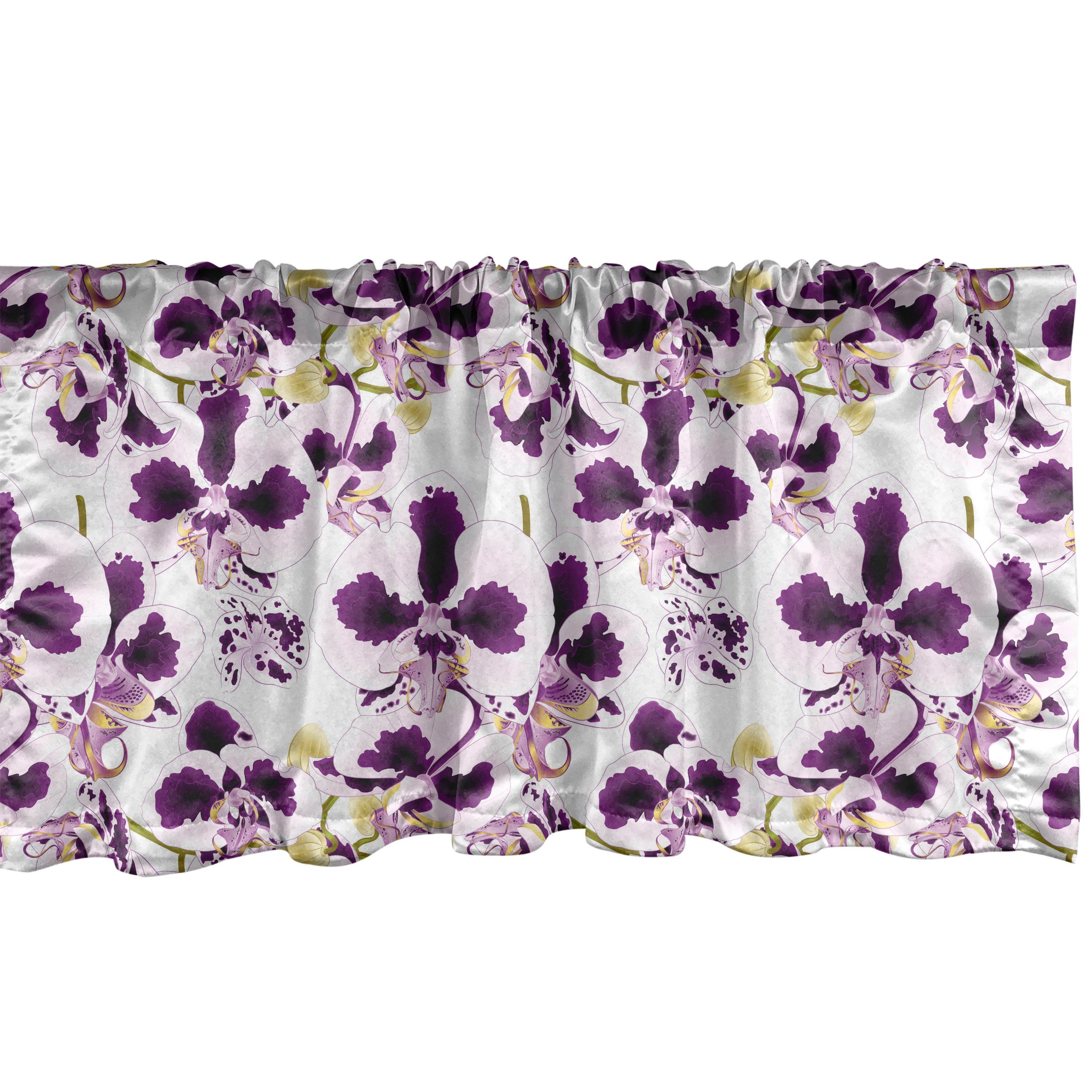 Scheibengardine Vorhang Volant für Küche Schlafzimmer Dekor mit Stangentasche, Abakuhaus, Microfaser, Blumen Phalaenopsis-Orchideen-Blumen