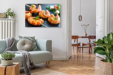 Sinus Art Leinwandbild 120x80cm Wandbild auf Leinwand Shrimps Essen Küche Essen Küchenbild Fo, (1 St)