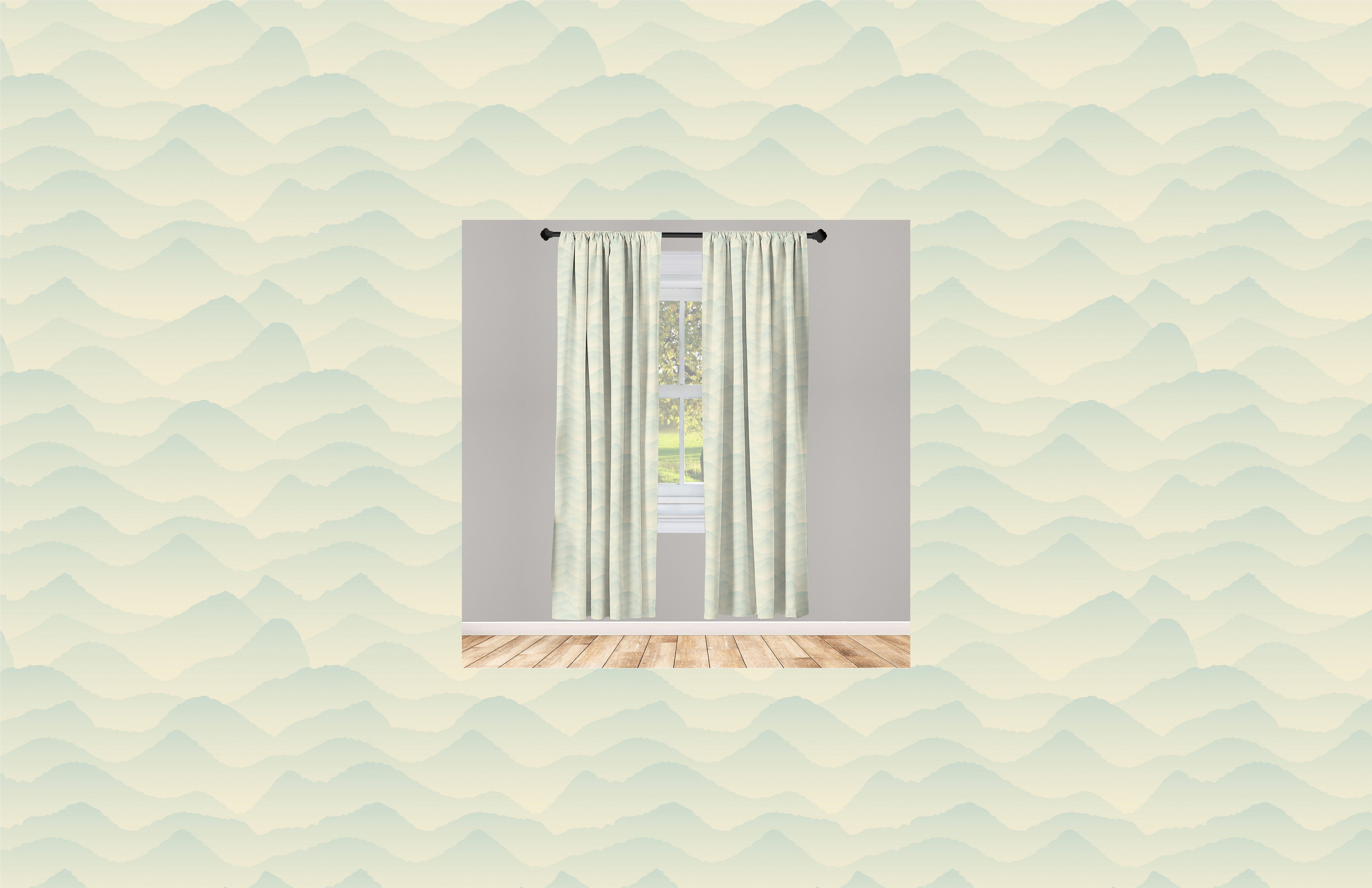 Gardine Vorhang für Wohnzimmer Schlafzimmer Dekor, Abakuhaus, Microfaser, Abstrakt Bergige Landschaft Kunst