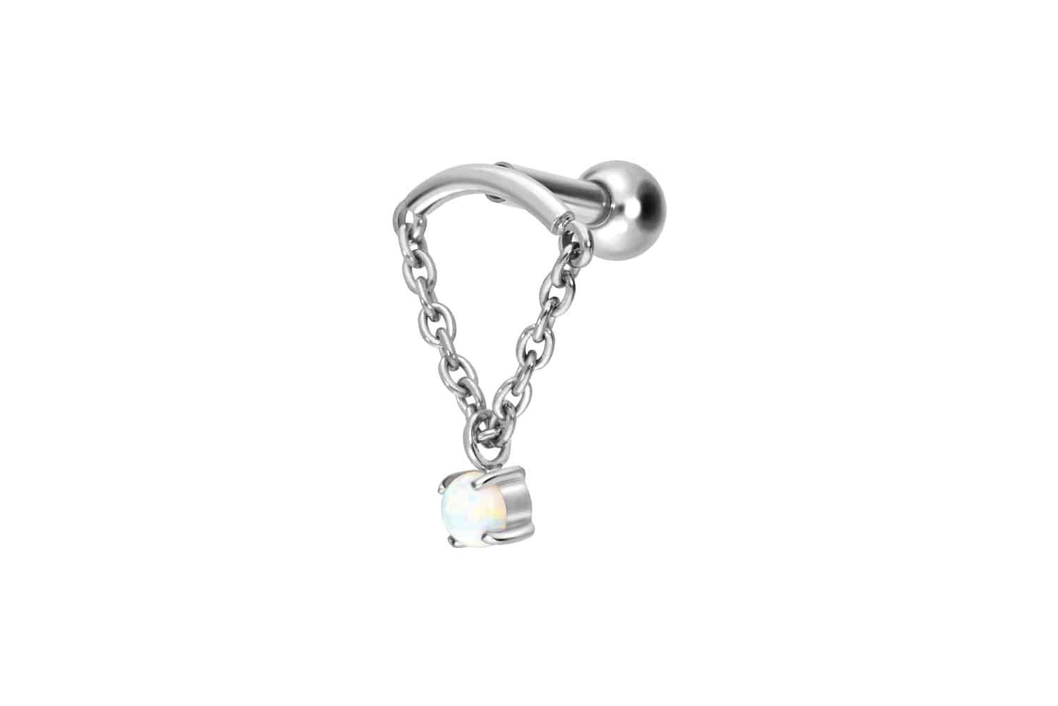 PIERCINGLINE Piercing-Set Titan Ohrpiercing mit Innengewinde BOGEN + KETTE + SYNTHETISCHER OPAL (Mini-Barbells, 1-tlg)