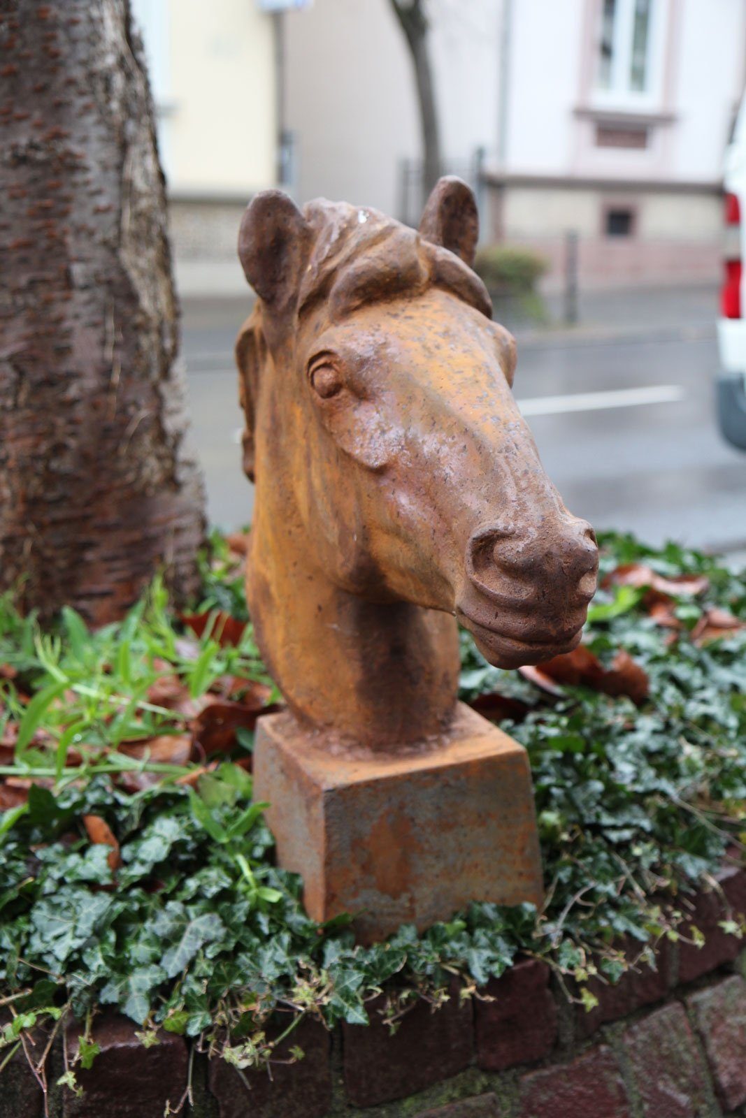 Aubaho Gartenfigur Pferdekopf Skulptur Figur Dekoration 62c Eisen Garten Pferd Antik-Stil