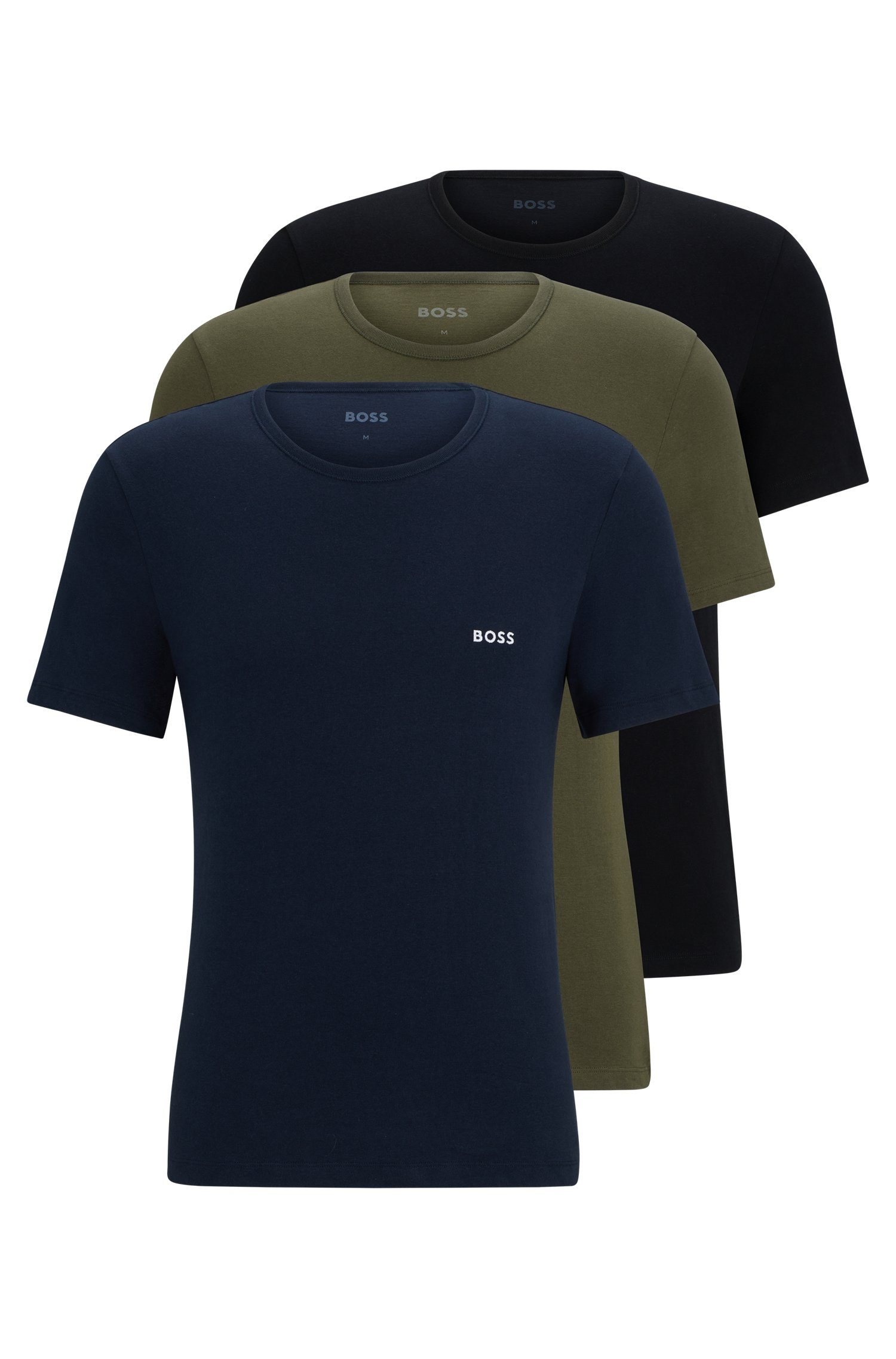 BOSS T-Shirt (Set, 3-tlg) mit BOSS Schriftzug auf der Brust schwarz/dunkelblau/khaki980
