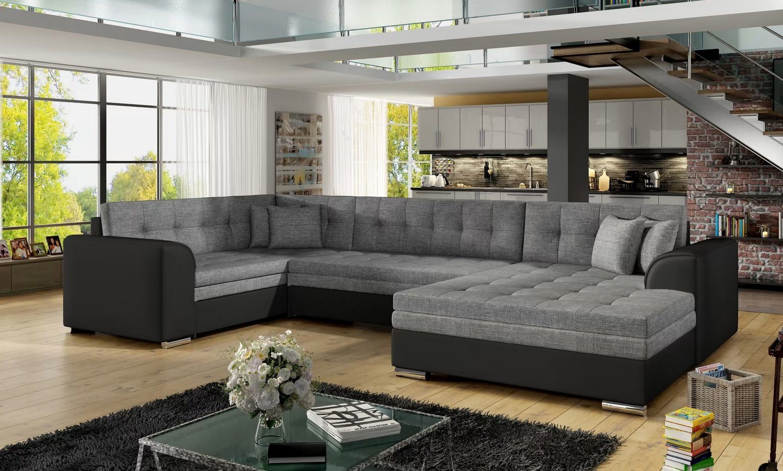 JVmoebel Ecksofa Graue U-Form Couch Modernes Wohnlandschaft Luxus Europe Textil, Sofa in Made