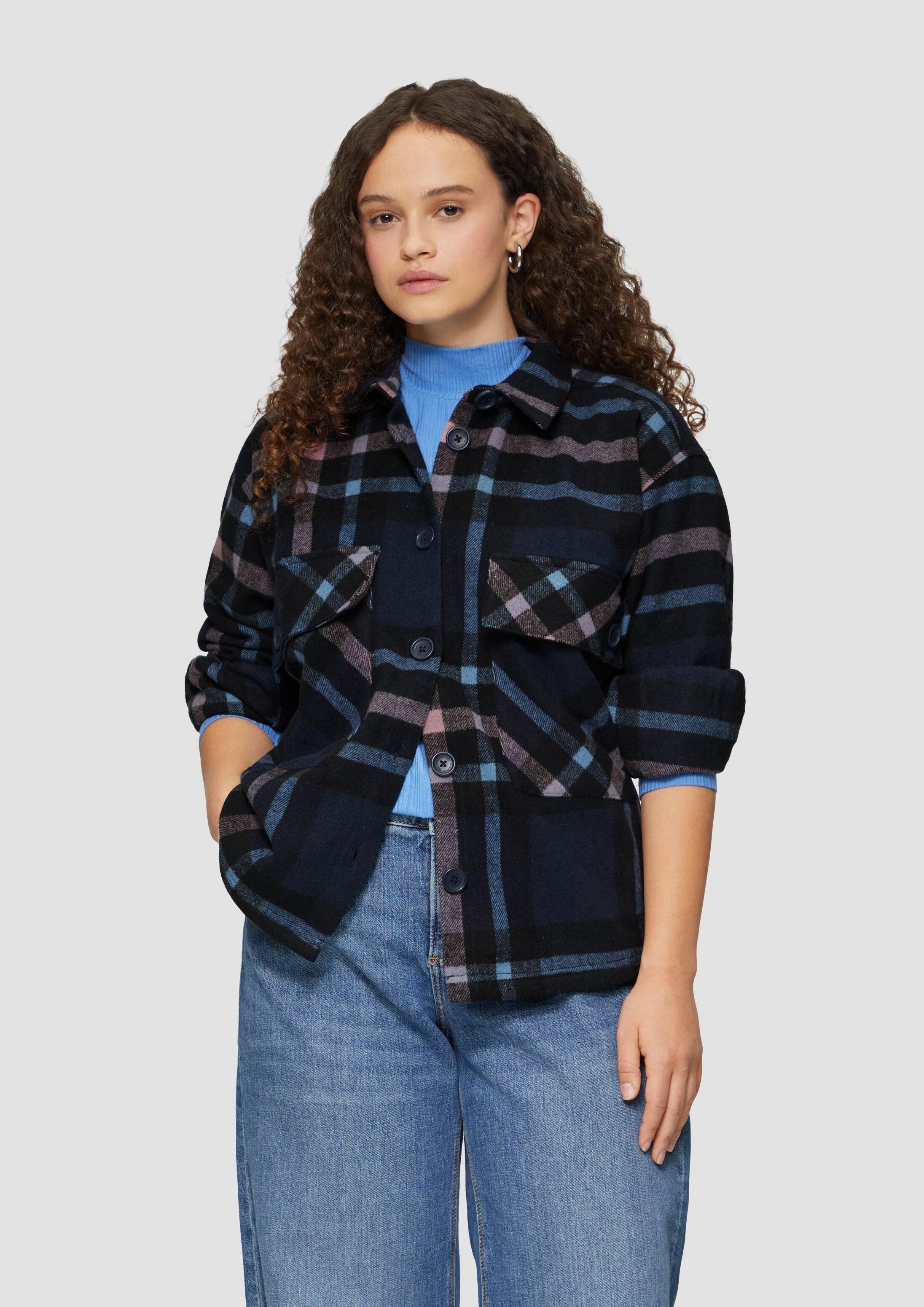 QS Langarmbluse Bluse Leicht verkürztes Overshirt aus Flanell