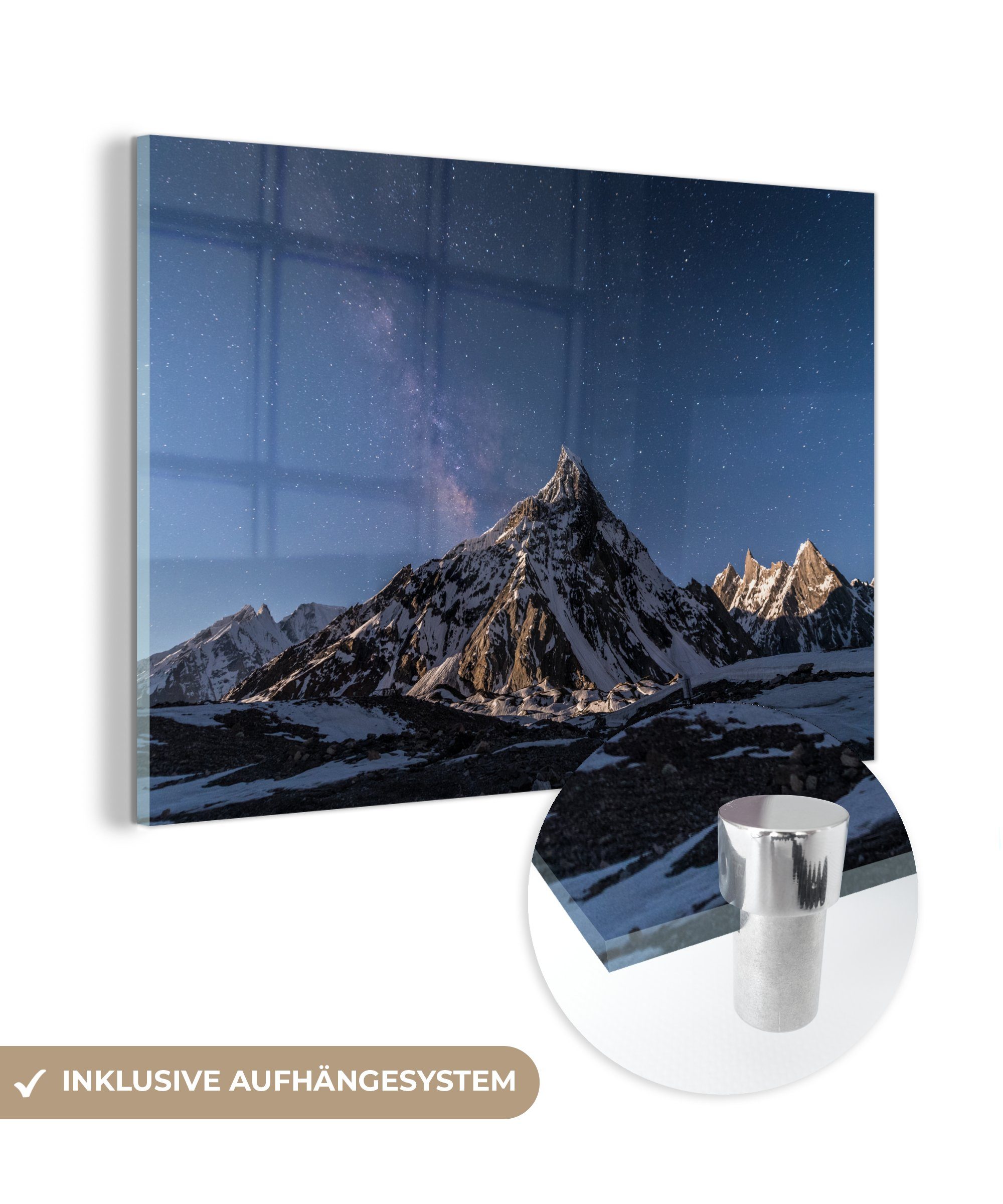 MuchoWow Acrylglasbild Milchstraße über dem Berg K2, (1 St), Acrylglasbilder Wohnzimmer & Schlafzimmer | Bilder