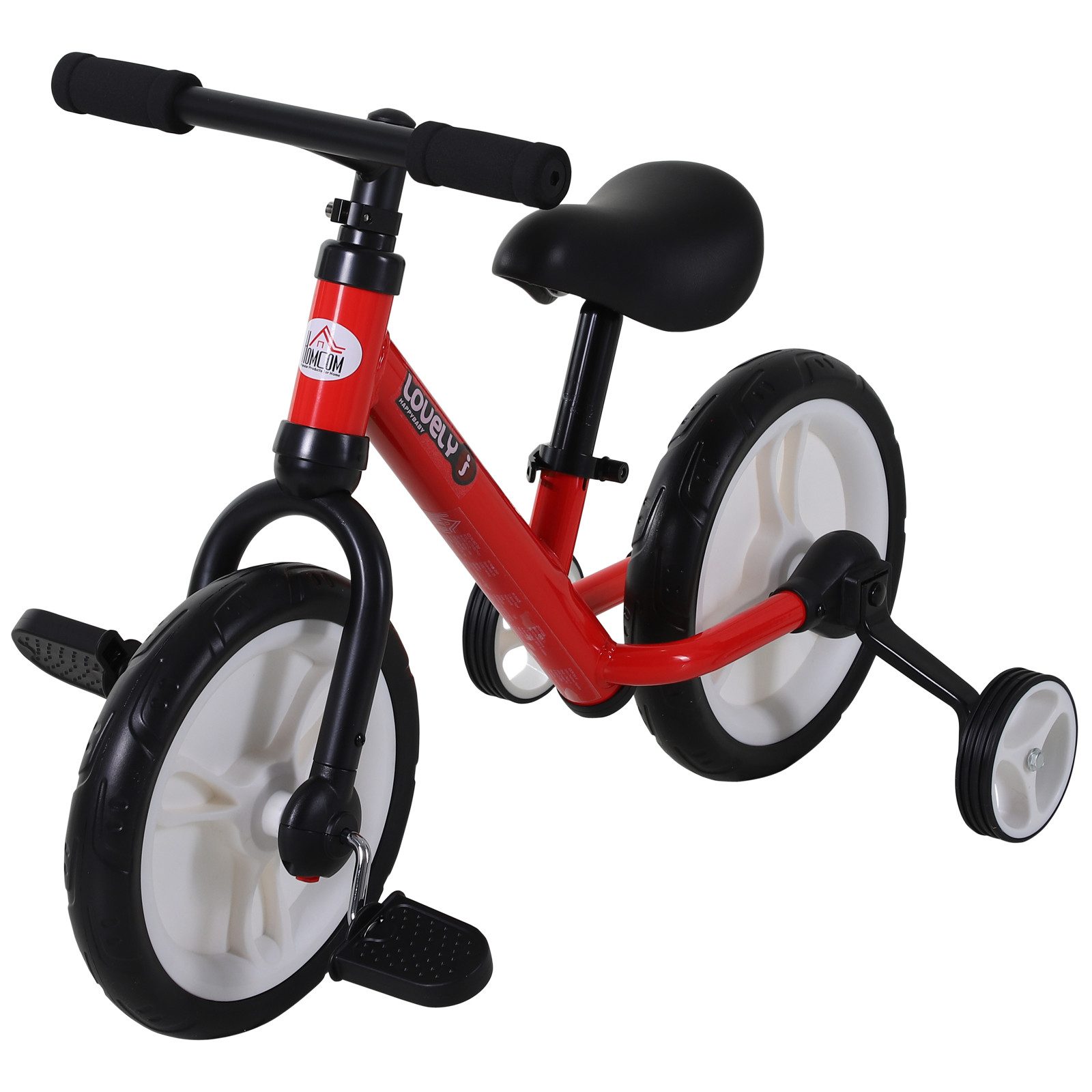 HOMCOM Laufrad Kinder Lauflernrad ab 2-5 Jahre mit Stützrädern 12 Zoll, Rot 85 x 36 x 54 cm