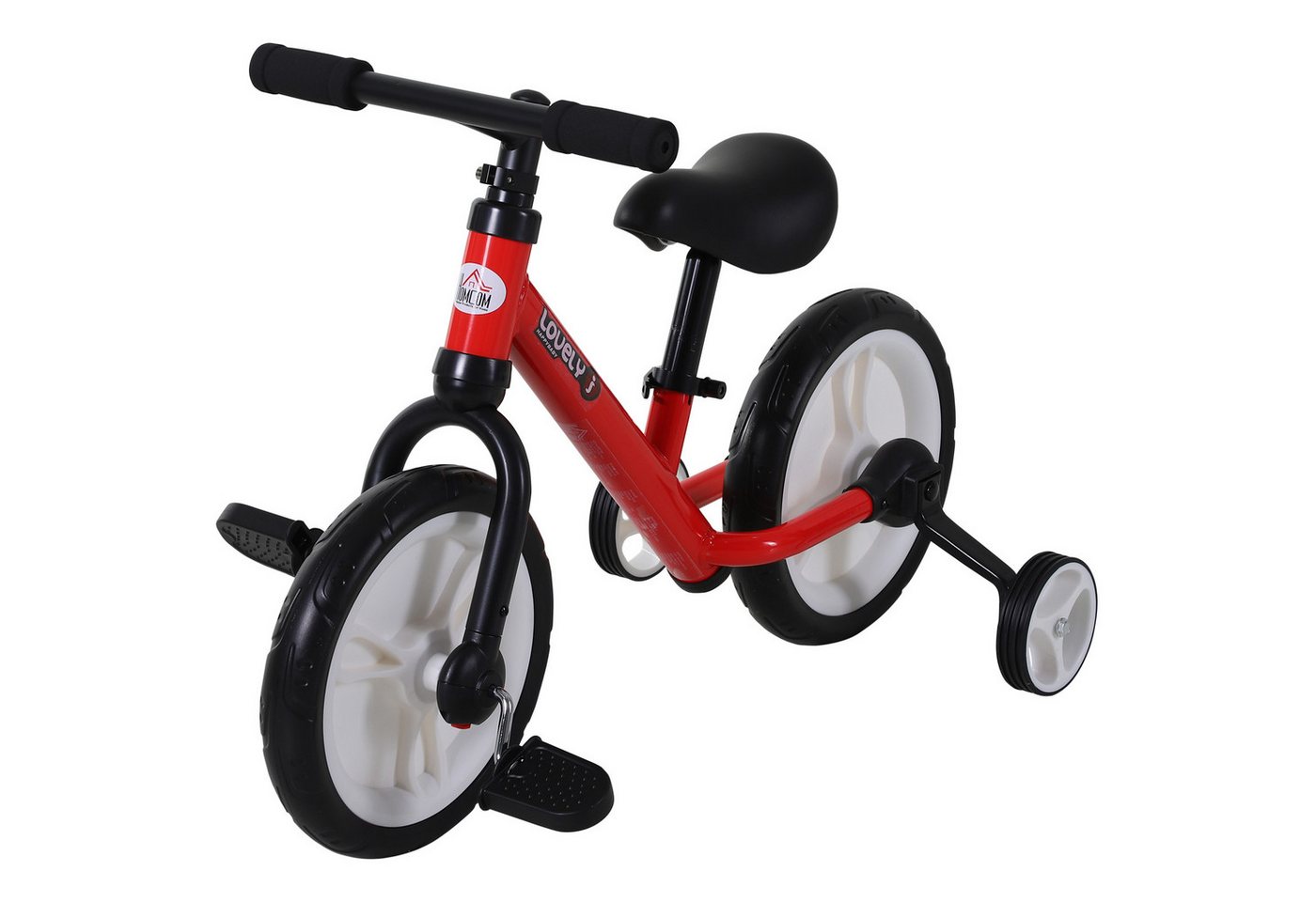 HOMCOM Laufrad Kinder Lauflernrad ab 2-5 Jahre mit Stützrädern 12 Zoll, Rot 85 x 36 x 54 cm
