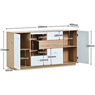 Gotagee Sideboard LED Sideboard Wohnzimmermöbel Organizer Kommode Mehrzweckschrank, Glasablage