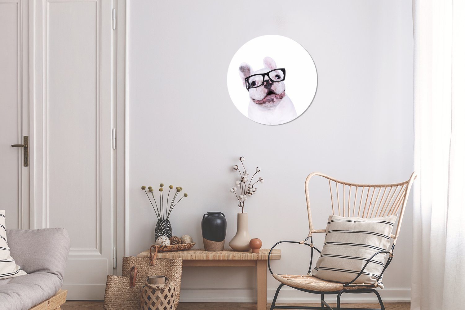 Forex, (1 30x30 Brille Wandbild, Rundes Hund Wanddekoration - Hipster, Gemälde Wohnzimmer, cm Kreis - MuchoWow St),