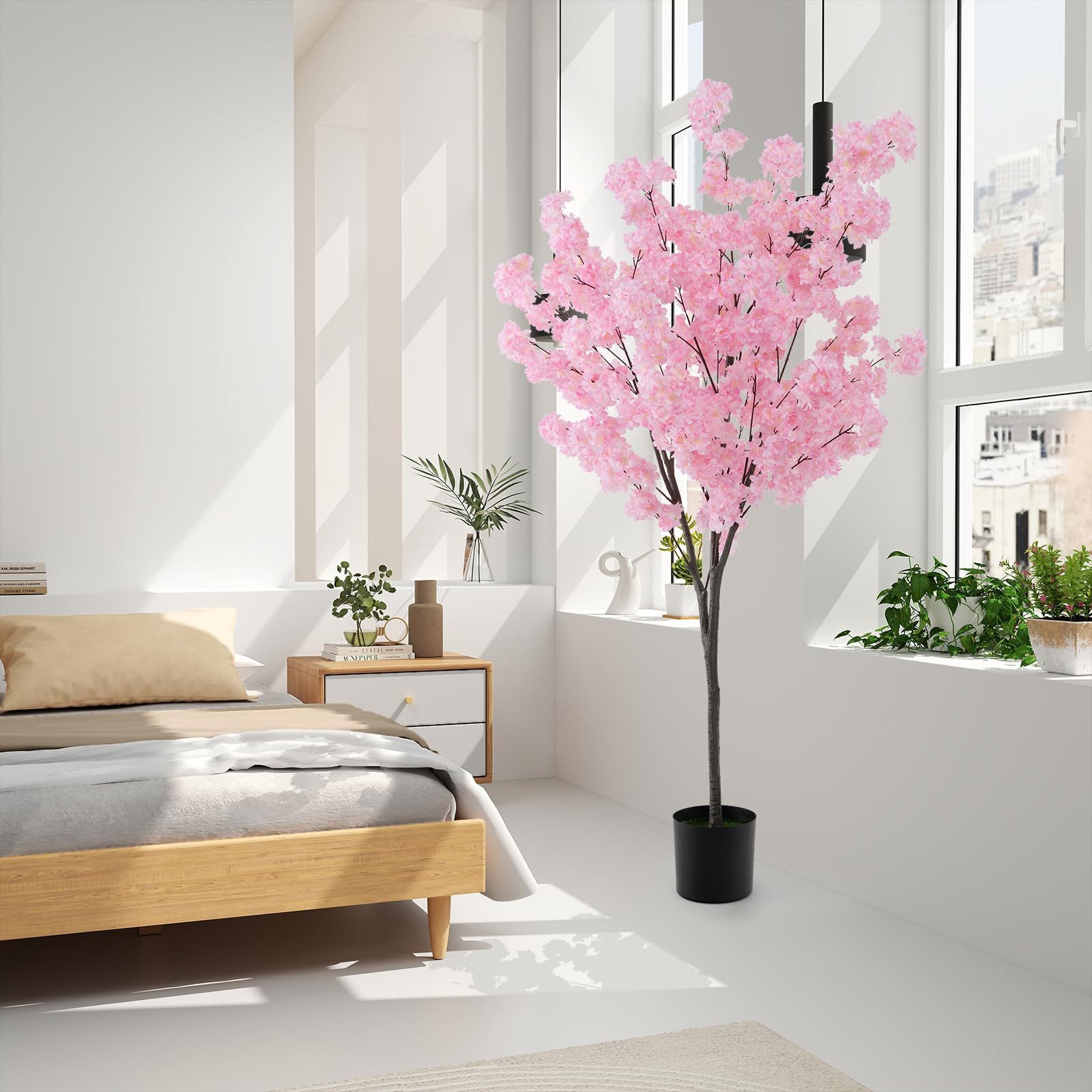 Kunstbaum Kirschbaum, COSTWAY, Höhe 190 cm, mit Blüten in Rosa, im Topf, künstlicher Baum, Dekobaum