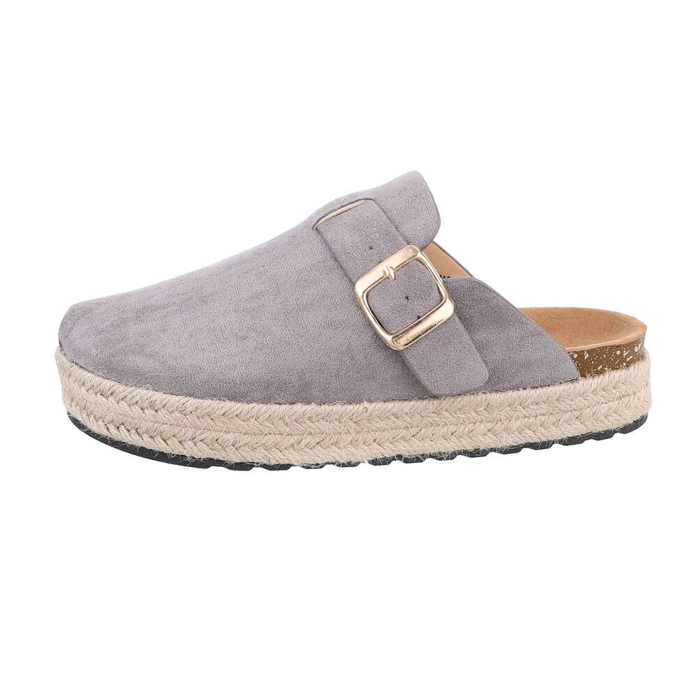 Ital-Design Damen Mules Freizeit Pantolette Flach Pantoletten in Grau