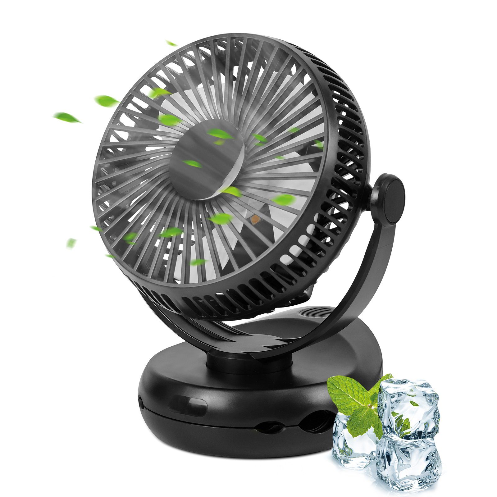 Nettlife Mini USB-Ventilator 4 Geschwindigkeiten Akku Leise Clip Fan  10000mAh & 3 In 1 Schwarz, mit LED Licht 360° Drehung