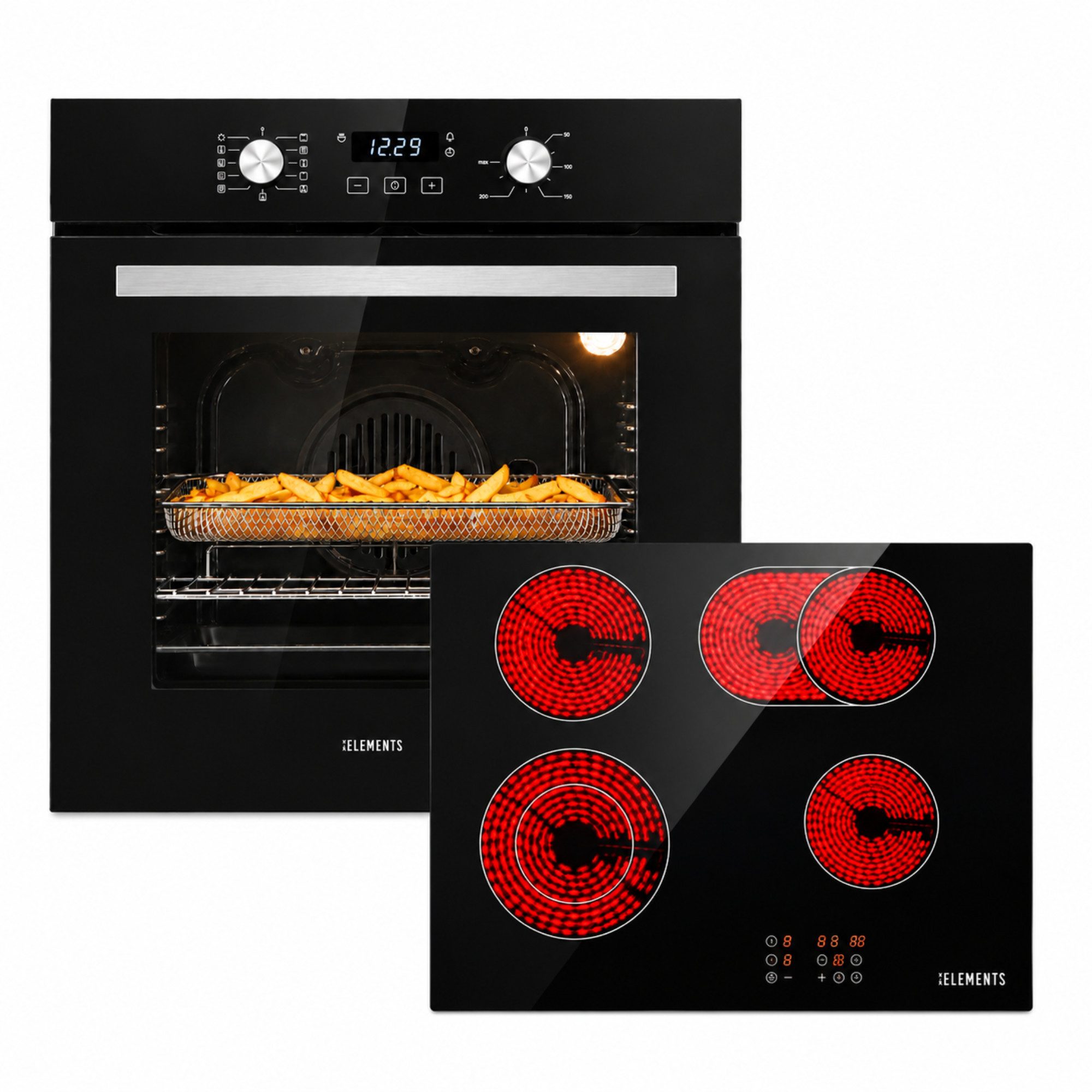 KB Elements Elektro-Herd-Set Autarkes Herdset – Einbaubackofen 60 cm mit 4-Zonen Glaskeramik, Steam Clean, Air Fry, Circle Fan Heater, Steam Clean, Flexzone
