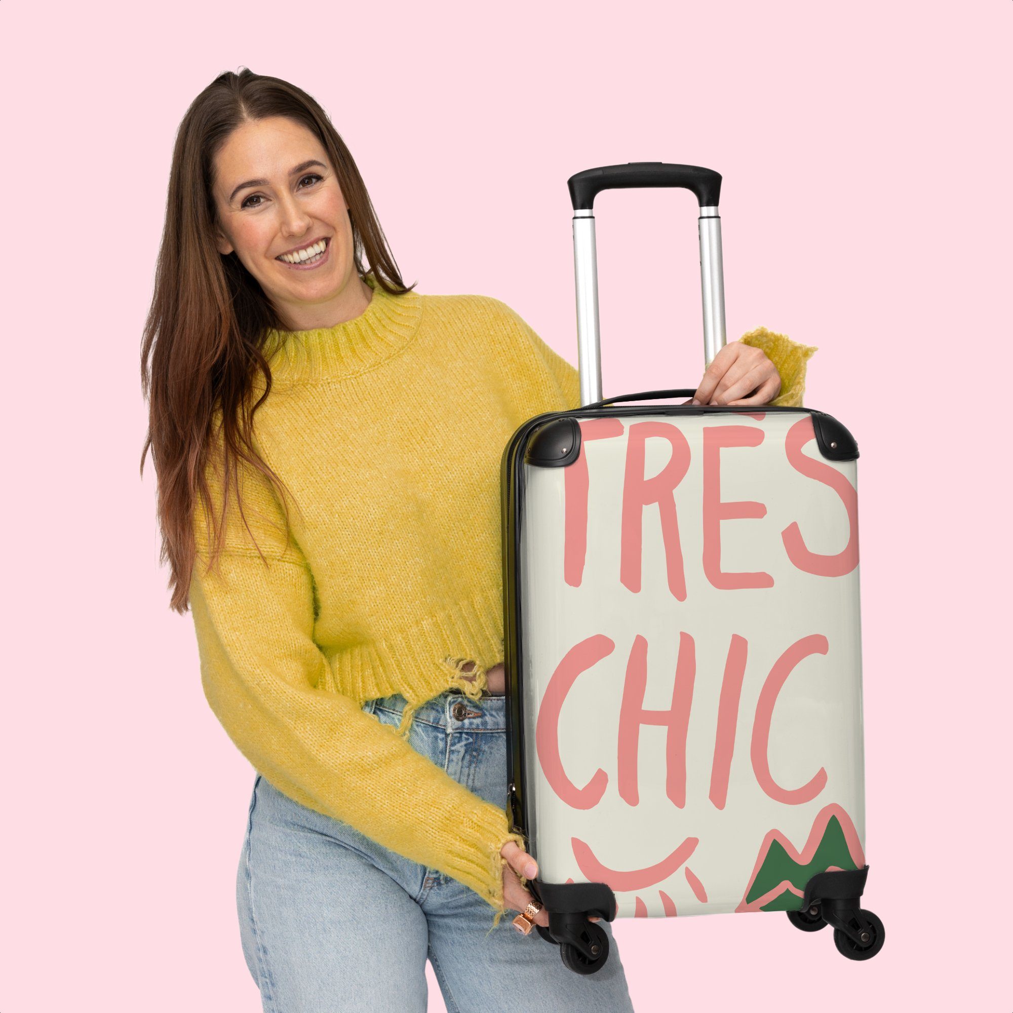 Handgepäckkoffer 55x35x20cm Lippen Chic Tres - Rollen, Reisekoffer Trolley - NoBoringSuitcases.com© Handgepäck Kleine Rollkoffer Zitat 4 Rollen Grün, - - mit Cabin 4