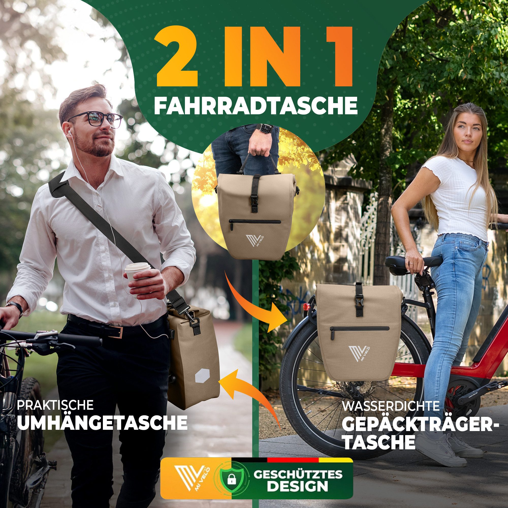 MIVELO Fahrradtasche Gepäckträgertasche wasserdicht inkl. Gurt für Umhängetasche, Zwei Varianten wählbar