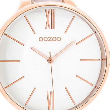 OOZOO Quarzuhr Oozoo Damen Armbanduhr weiß Analog, Damenuhr rund, groß (ca. 45mm) Edelstahlarmband, Fashion-Style
