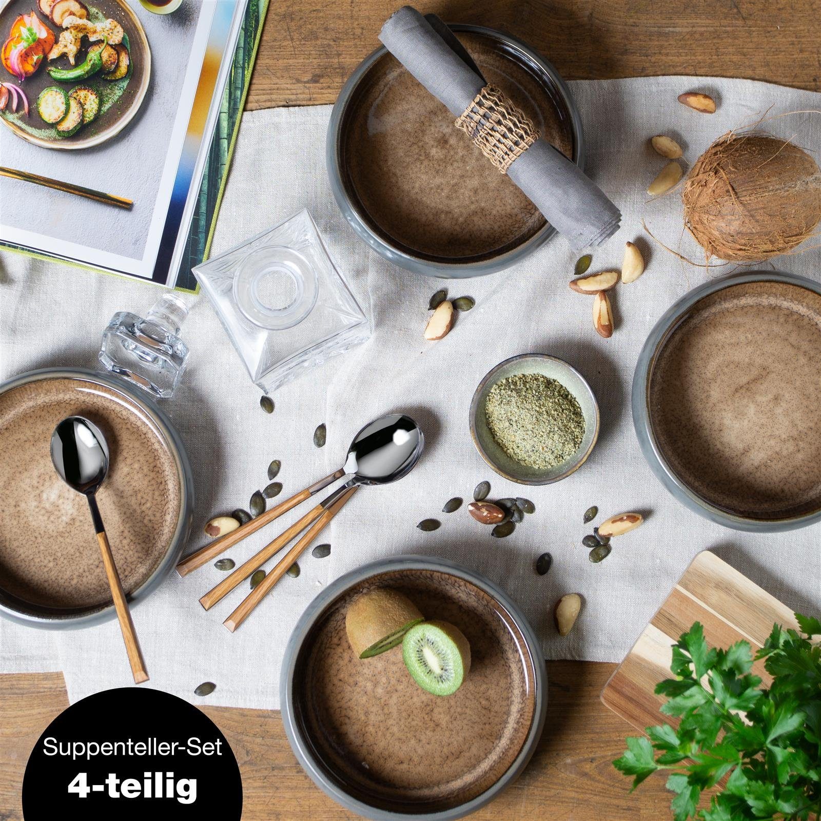 Moritz & Moritz Suppenteller SOLID 4x Suppenteller Beige, (4 St), Bowl Schüssel für Suppe, Nudeln, Salat oder Müsli