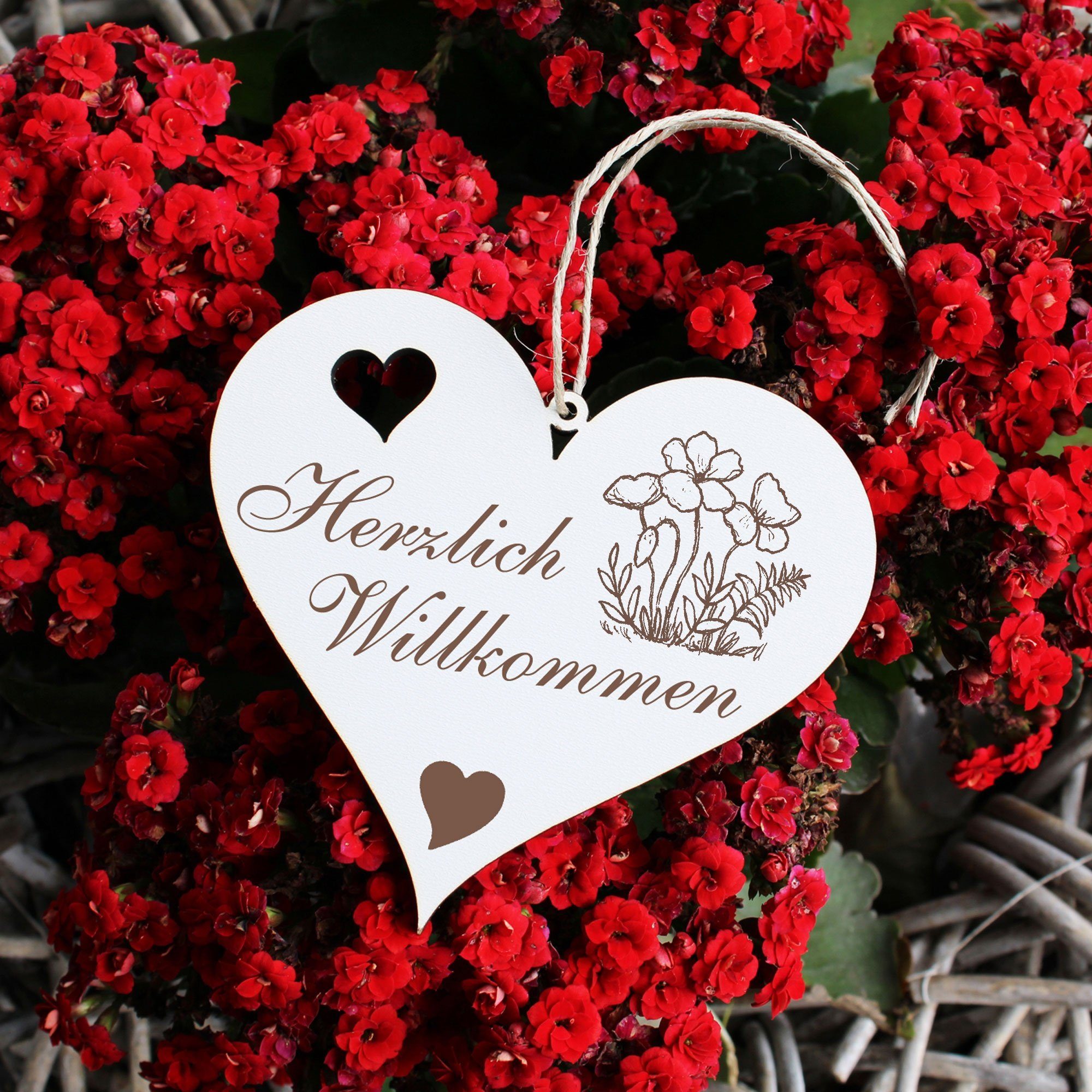 Herzlich - - Dekolando Hängedekoration Wildblumen Willkommen 13x12cm