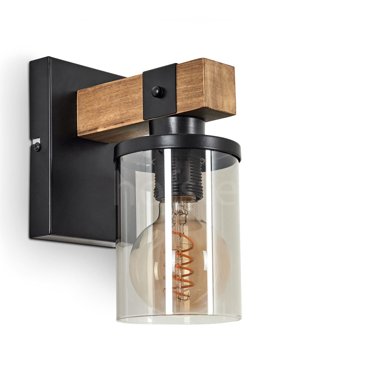 hofstein Wandleuchte »Ramera« Wandlampe aus Metall/Holz/Glas in Schwarz/Nat günstig online kaufen