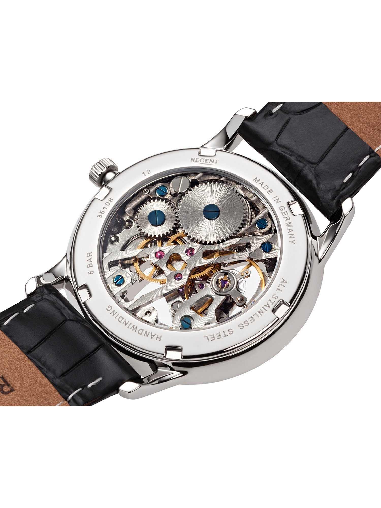 Regent Quarzuhr Regent Herren Leder, PVD Lederarmband, beschichtet rund, mittel (ca. GM-1455 Armbanduhr Herren Material: 38mm), Uhr
