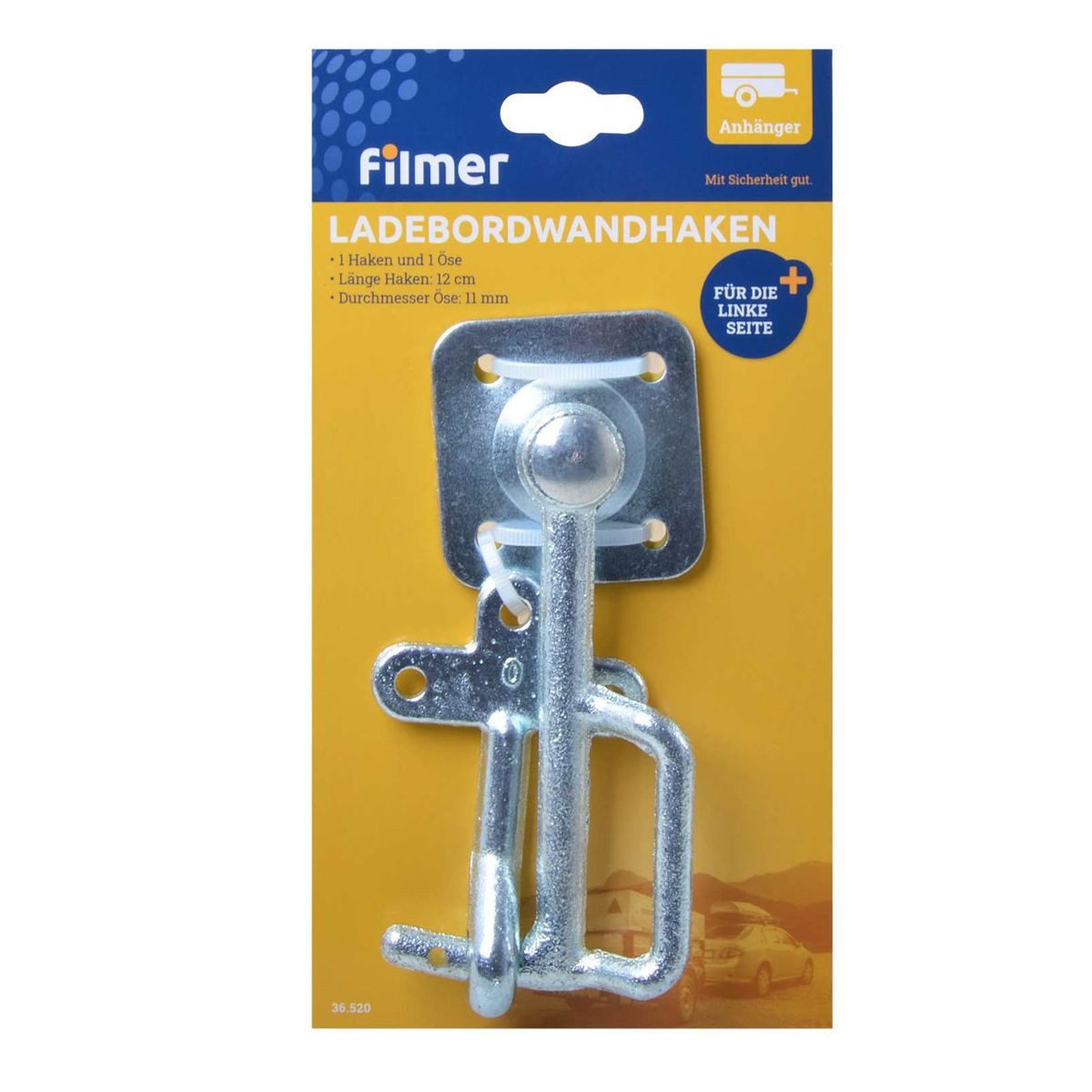 Filmer Klapphaken Sicherheitshaken links 6x6 cm Ladebordwandhaken aus Metall mit Öse, (2-St), universell einsetzbar