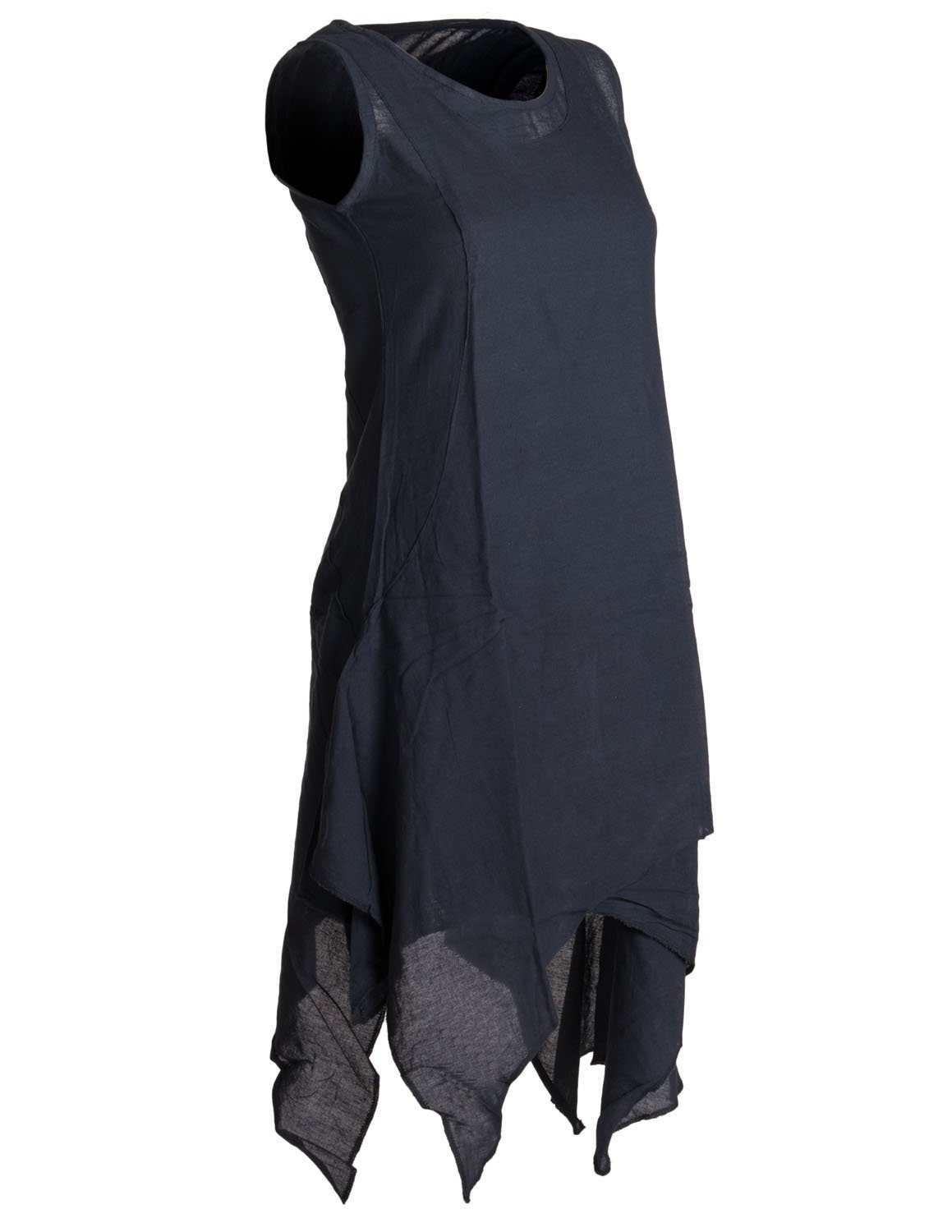 handgewebte Hippie Lagenlook Kleid Vishes Boho, Baumwolle schwarzuni Sommerkleid Ärmelloses Goa, Style